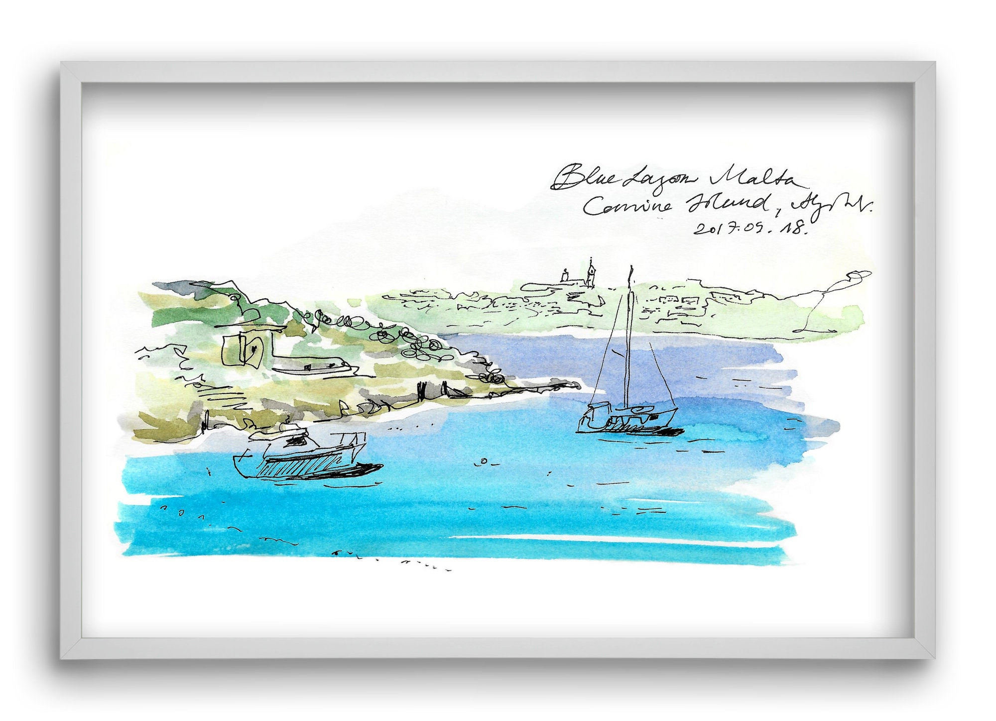 MALTA AQUARELLE NO.7, 60x40 cm (60x40 cm), Fehér keret