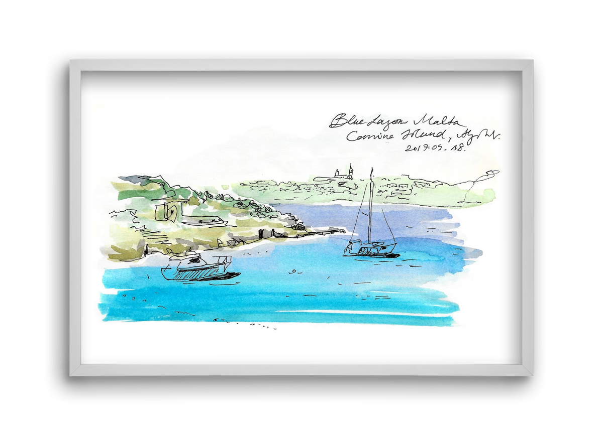 MALTA AQUARELLE NO.7, 45x30 cm (45x30 cm), Fehér keret