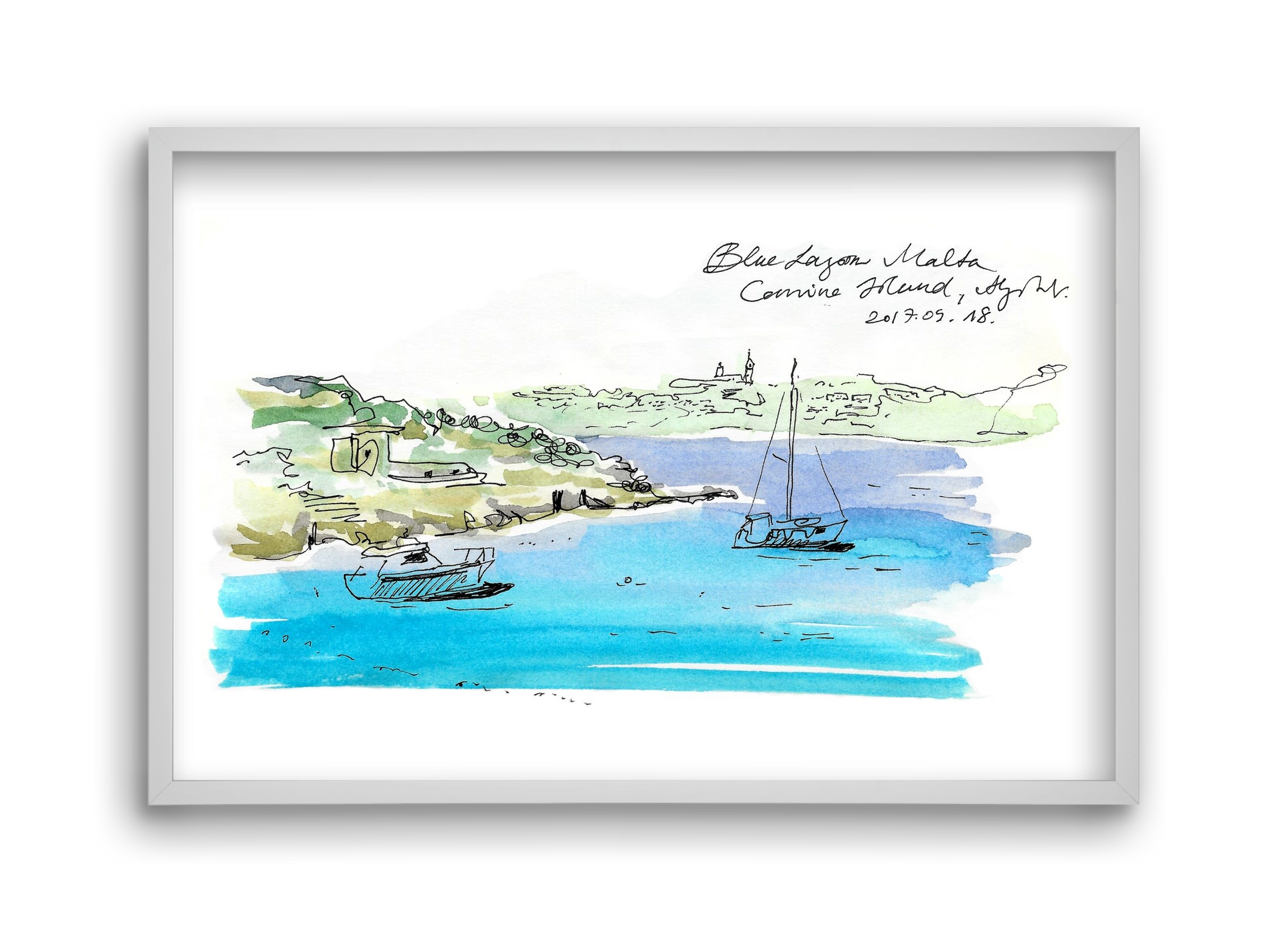 MALTA AQUARELLE NO.7, 45x30 cm (45x30 cm), Fehér keret