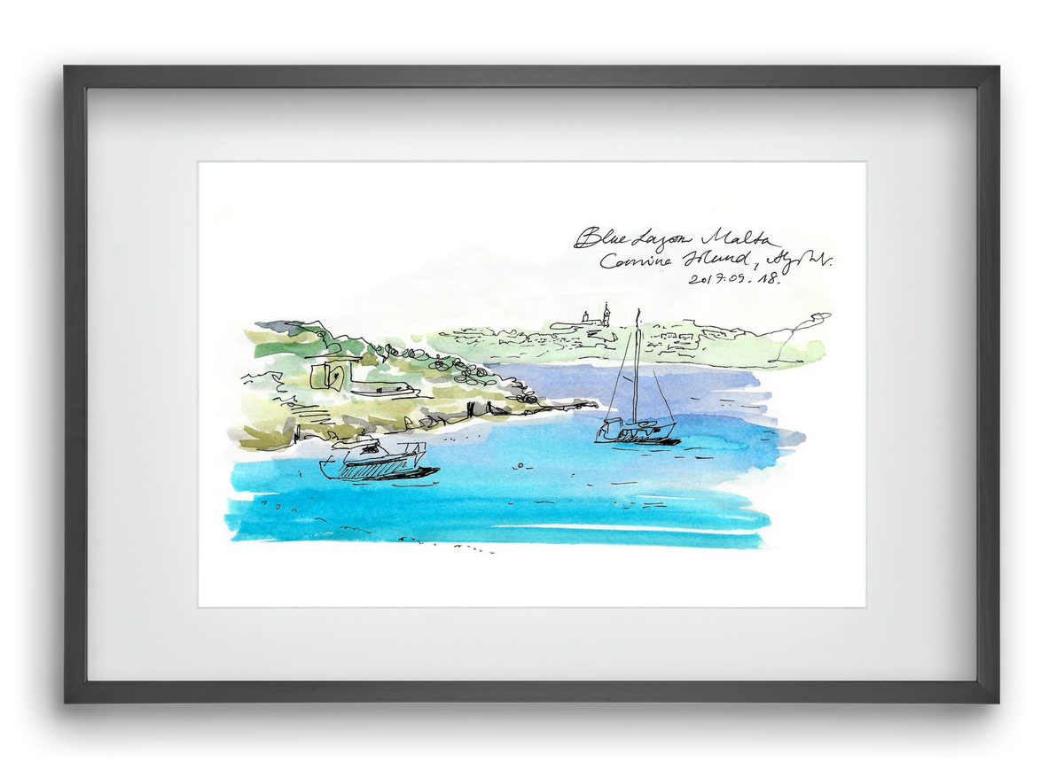 MALTA AQUARELLE NO.7, 60x40 cm (45x30 cm), Fekete keret, paszpartuval