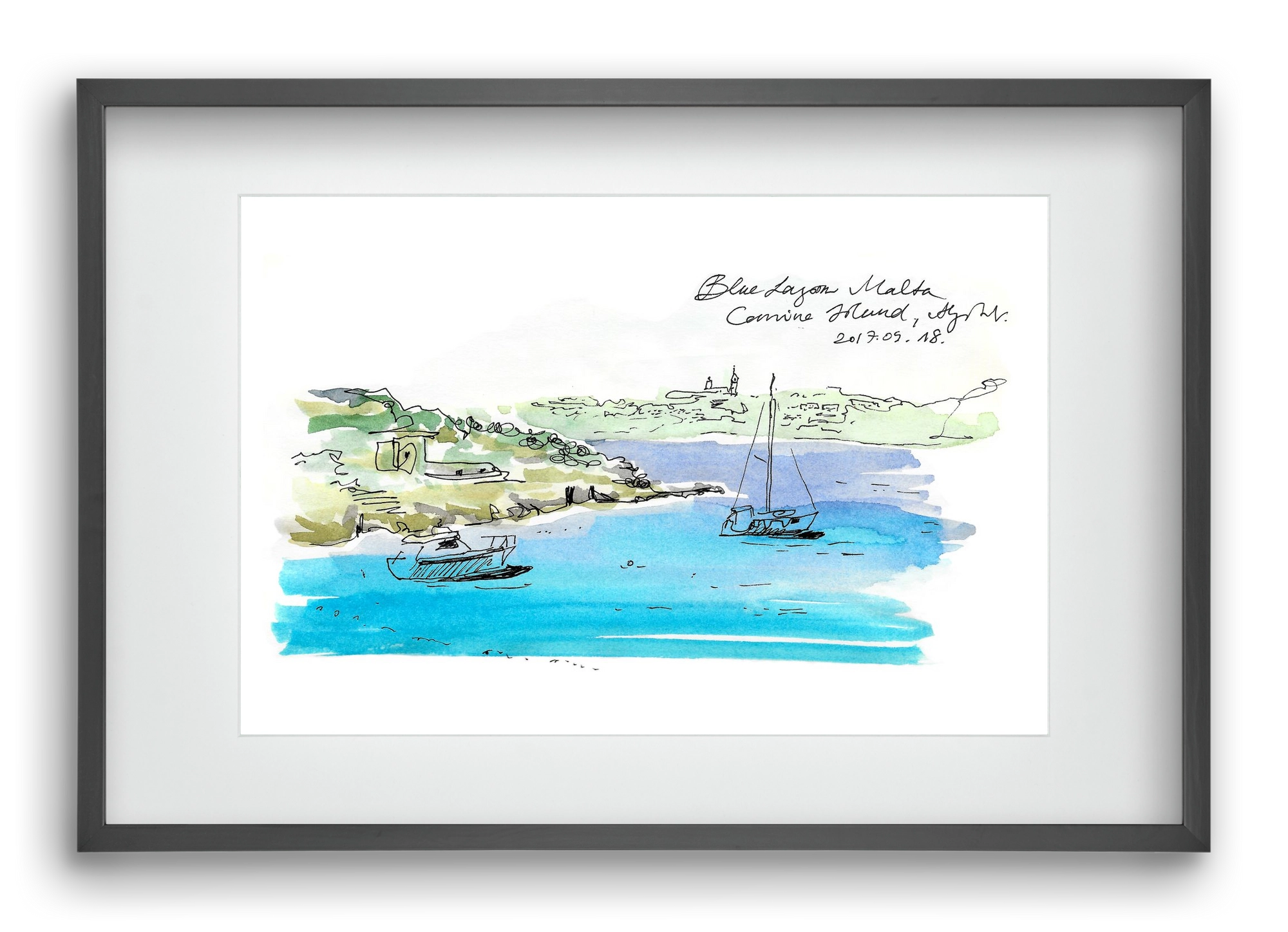 MALTA AQUARELLE NO.7, 60x40 cm (45x30 cm), Fekete keret, paszpartuval