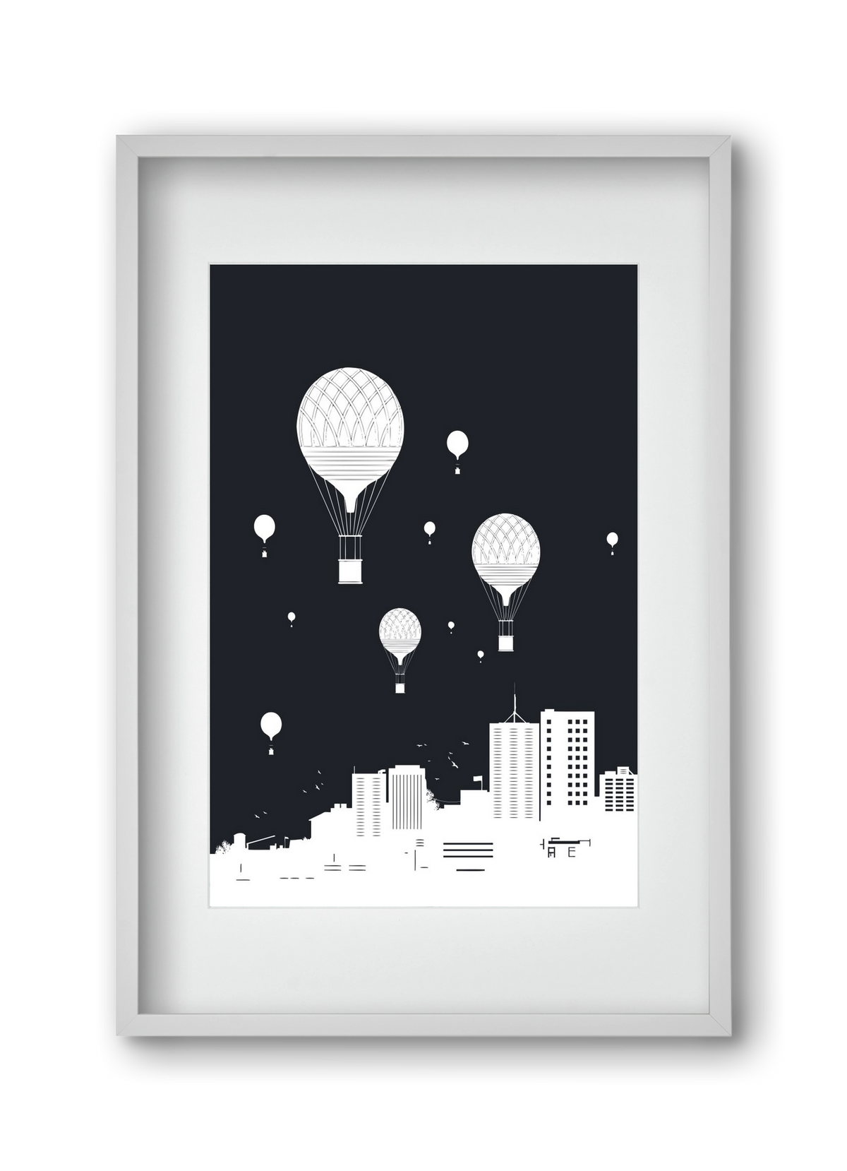 Balloons and the city, 30x45 cm (20x30 cm), Fehér keret, paszpartuval