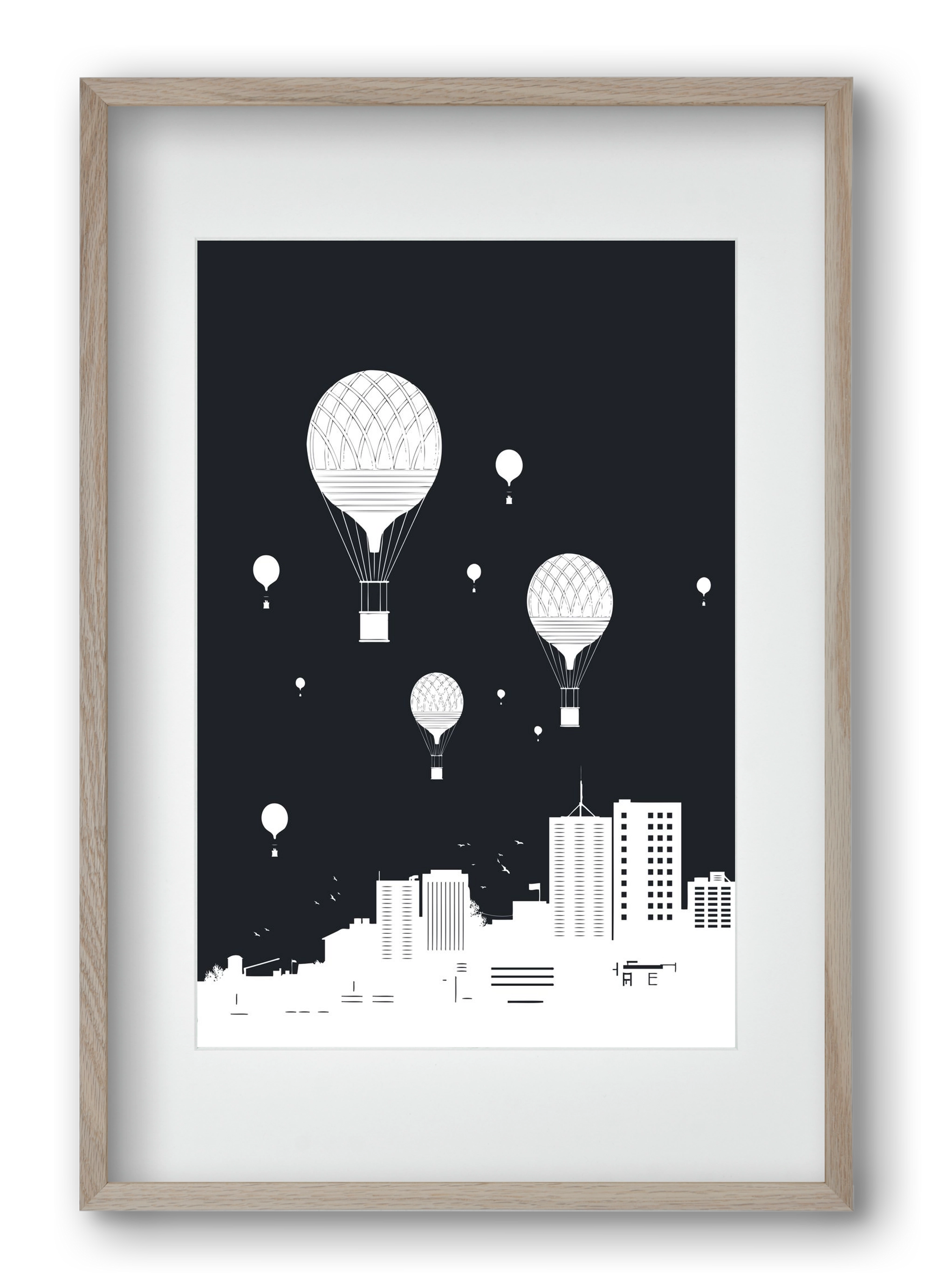 Balloons and the city, 40x60 cm (30x45 cm), Tölgy keret, paszpartuval