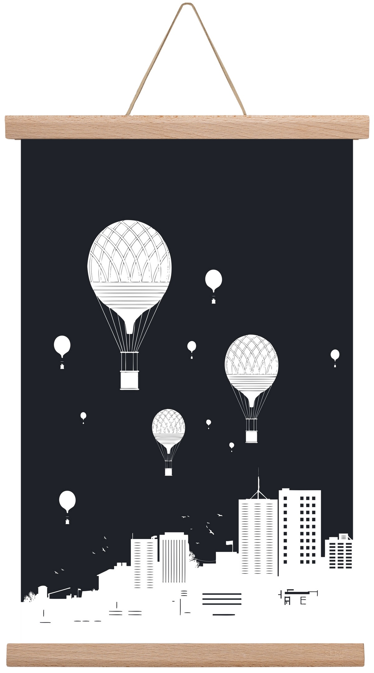 Balloons and the city, 30x45 cm (30x45 cm), Tölgy akasztó