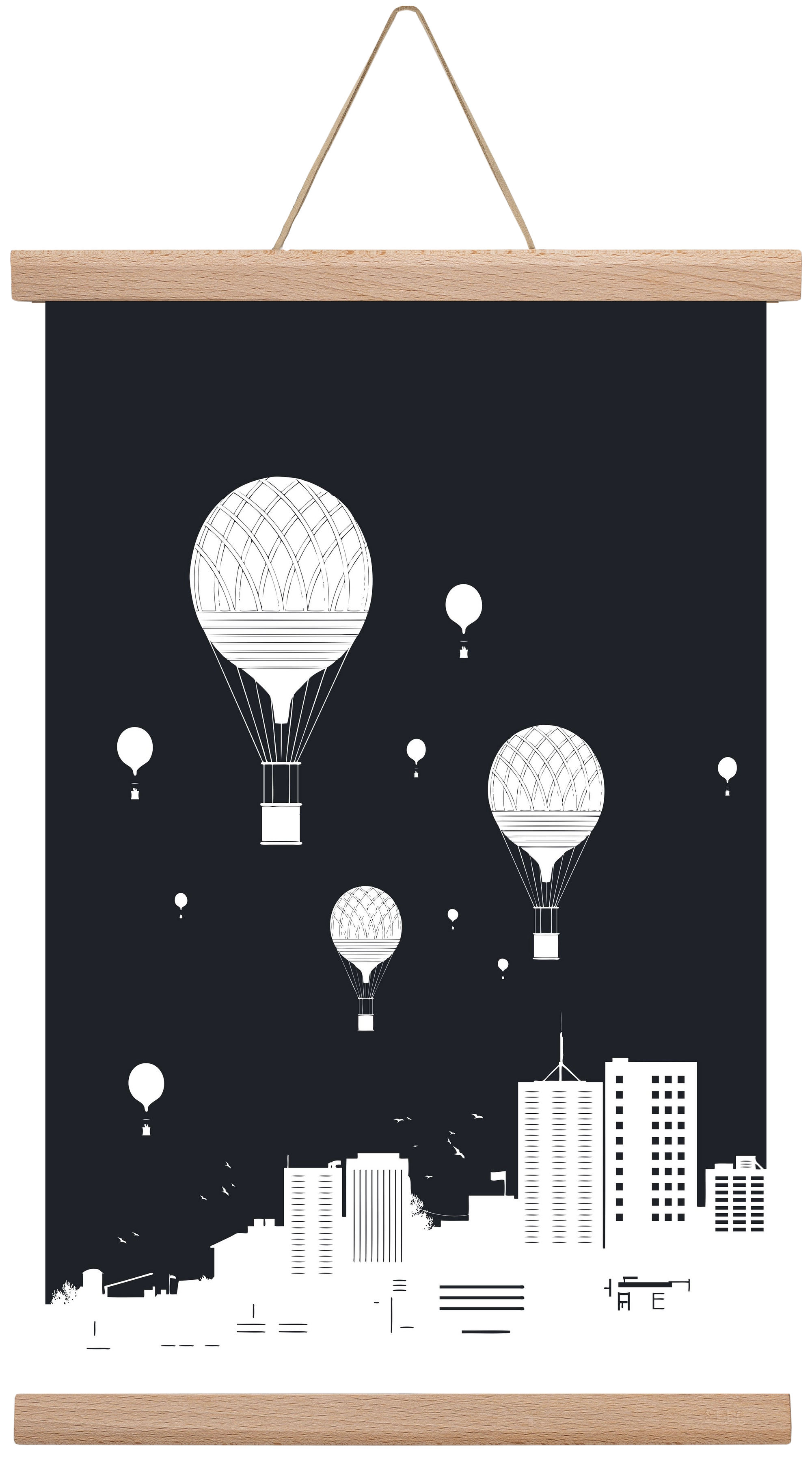 Balloons and the city, 30x45 cm (30x45 cm), Tölgy akasztó