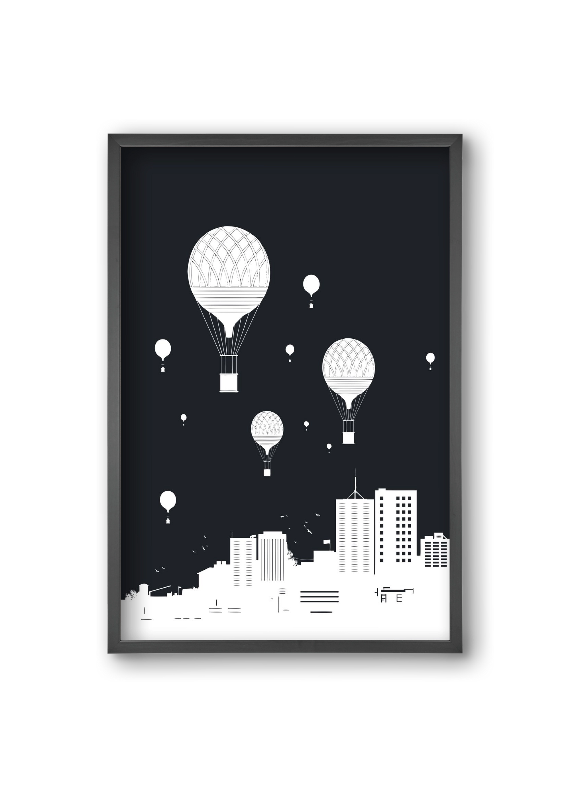 Balloons and the city, 20x30 cm (20x30 cm), Fekete keret