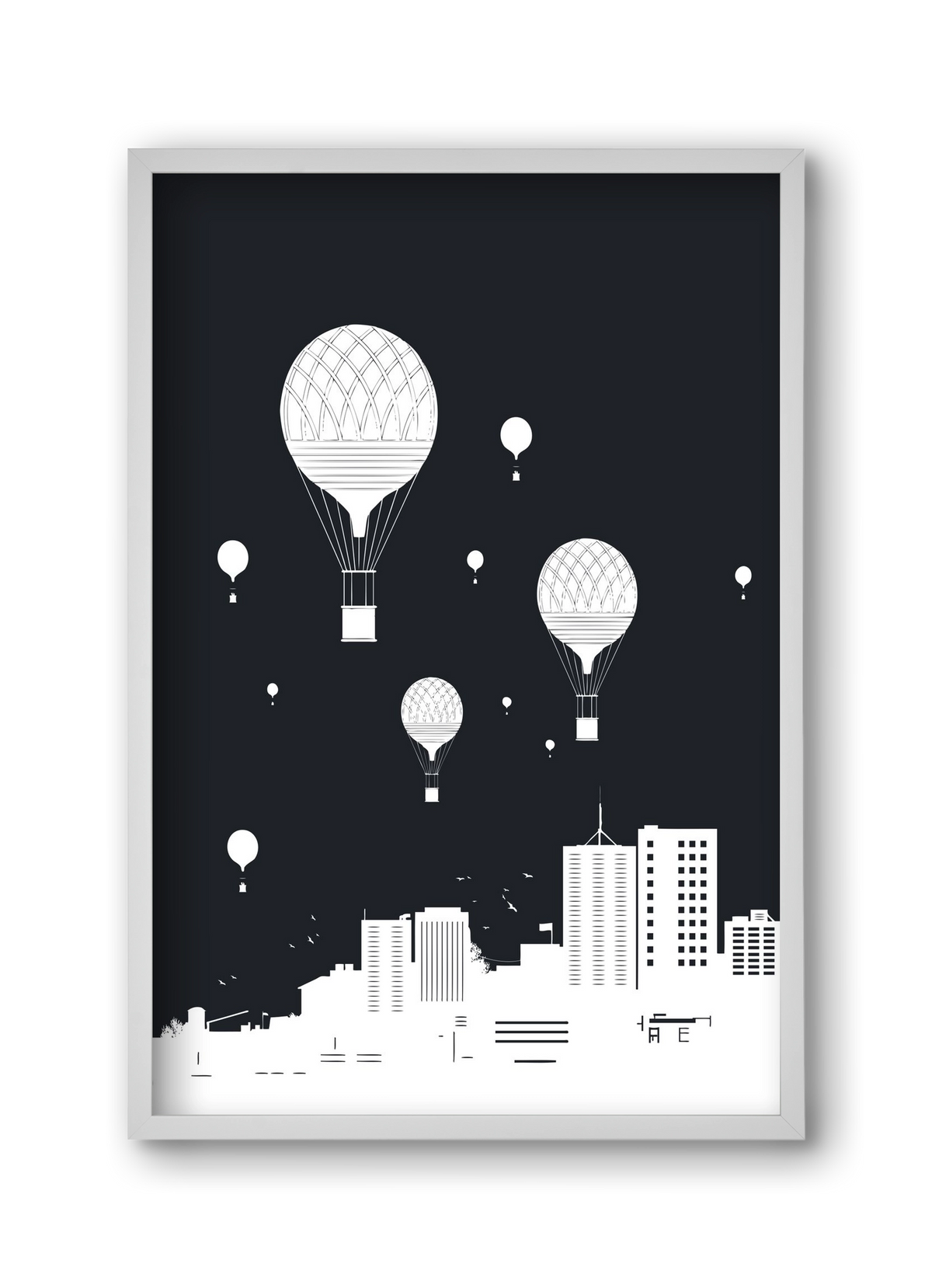 Balloons and the city, 30x45 cm (30x45 cm), Fehér keret