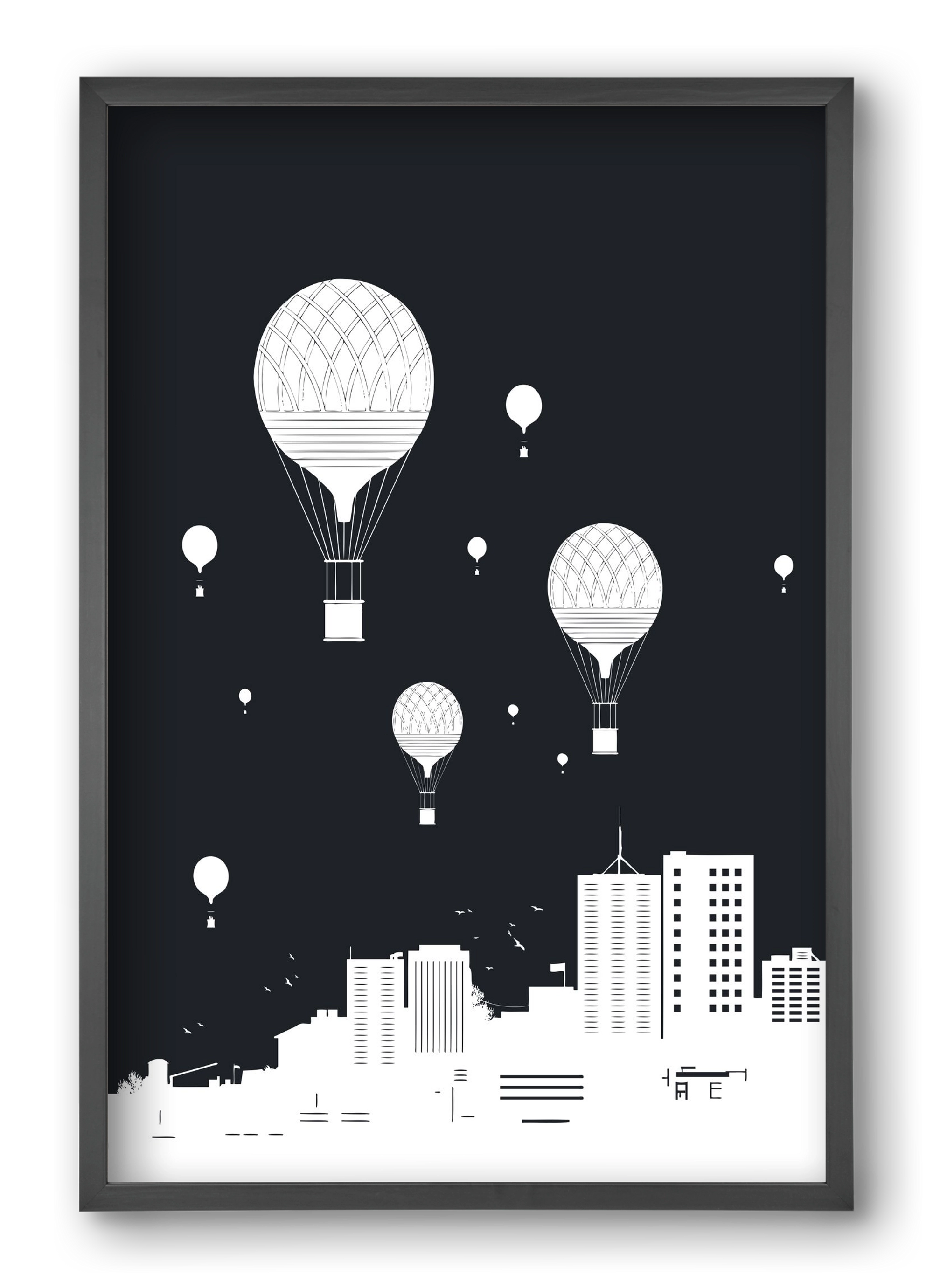 Balloons and the city, 40x60 cm (40x60 cm), Fekete keret