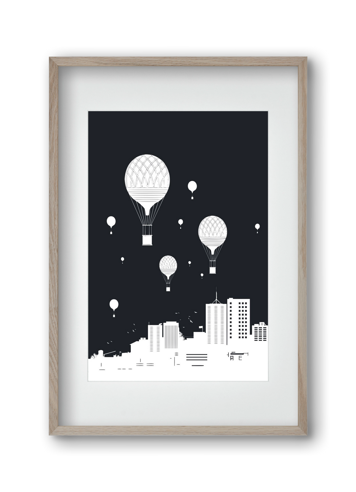 Balloons and the city, 30x45 cm (20x30 cm), Tölgy keret, paszpartuval