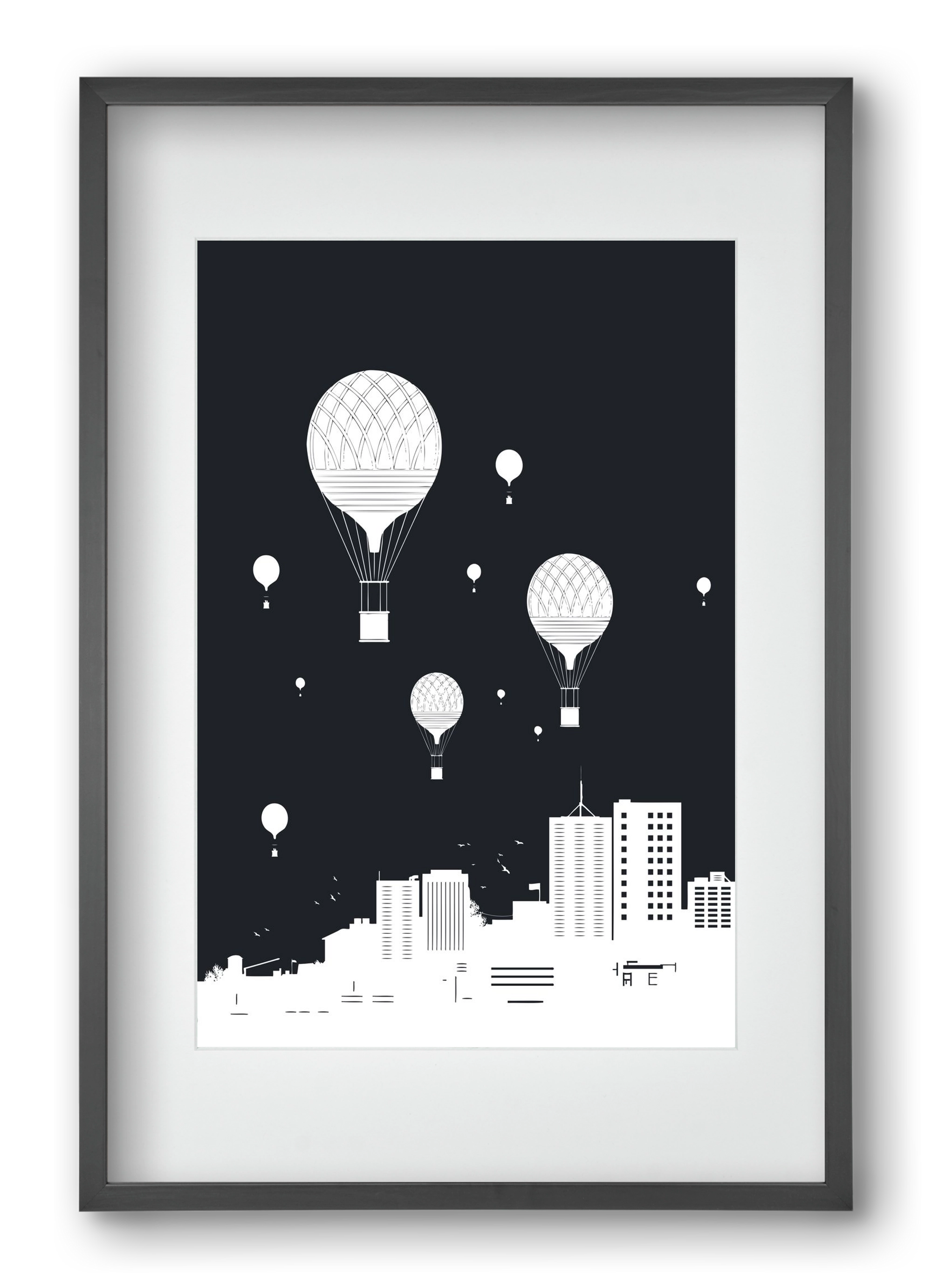 Balloons and the city, 40x60 cm (30x45 cm), Fekete keret, paszpartuval