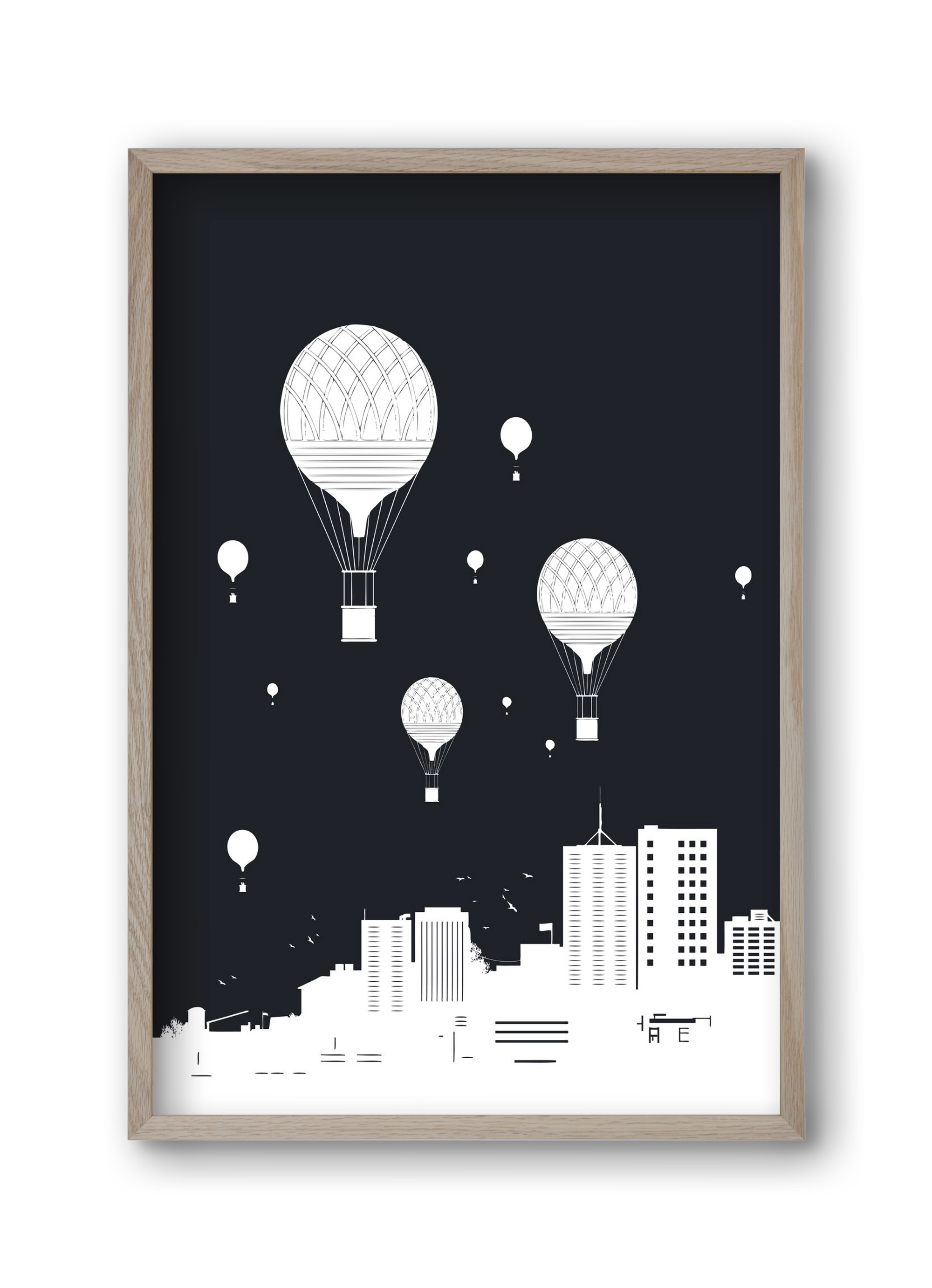 Balloons and the city, 30x45 cm (30x45 cm), Tölgy keret