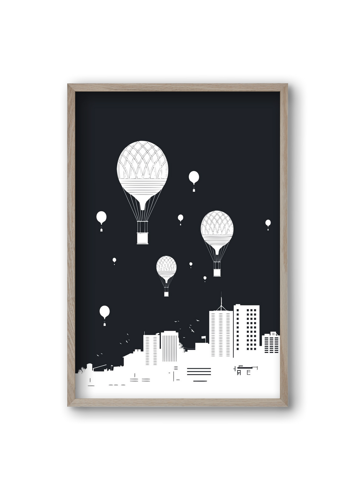 Balloons and the city, 20x30 cm (20x30 cm), Tölgy keret