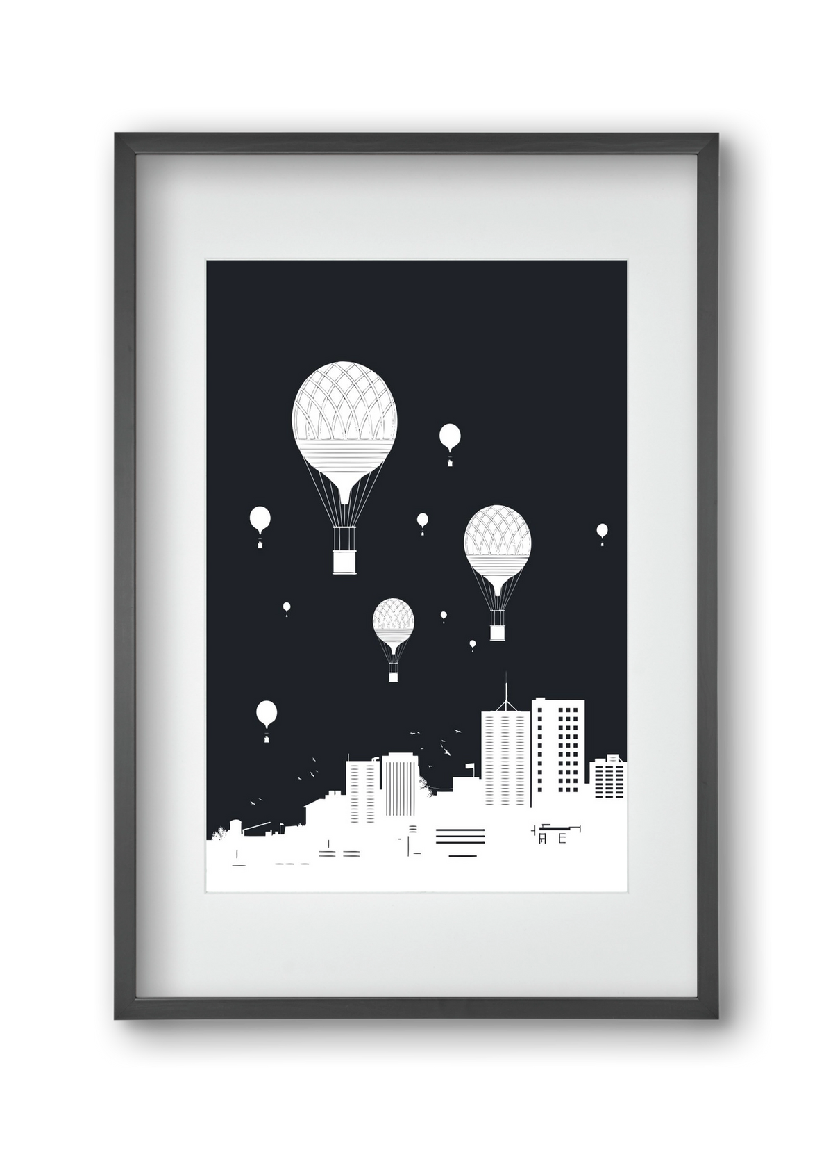 Balloons and the city, 30x45 cm (20x30 cm), Fekete keret, paszpartuval