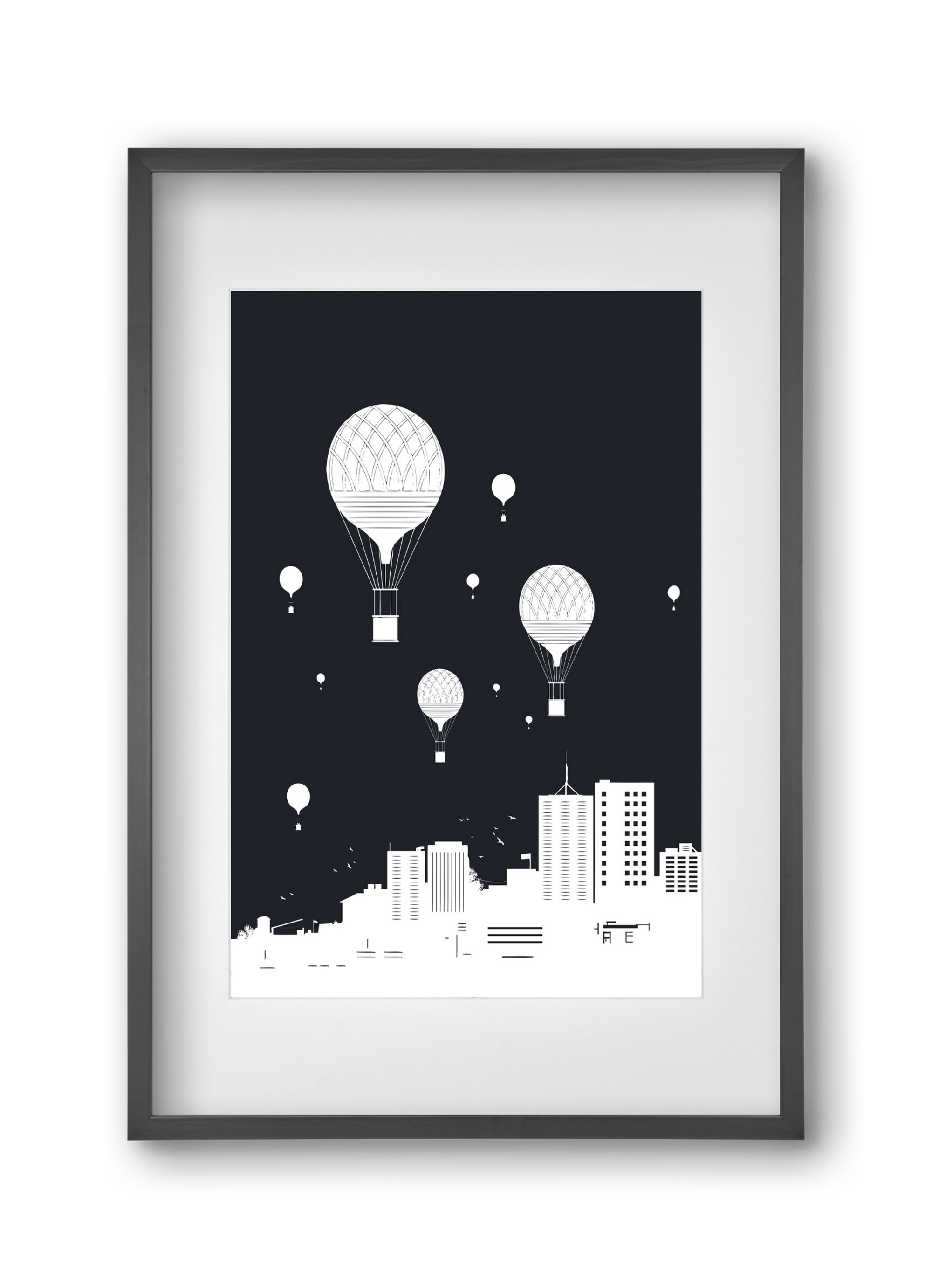 Balloons and the city, 30x45 cm (20x30 cm), Fekete keret, paszpartuval