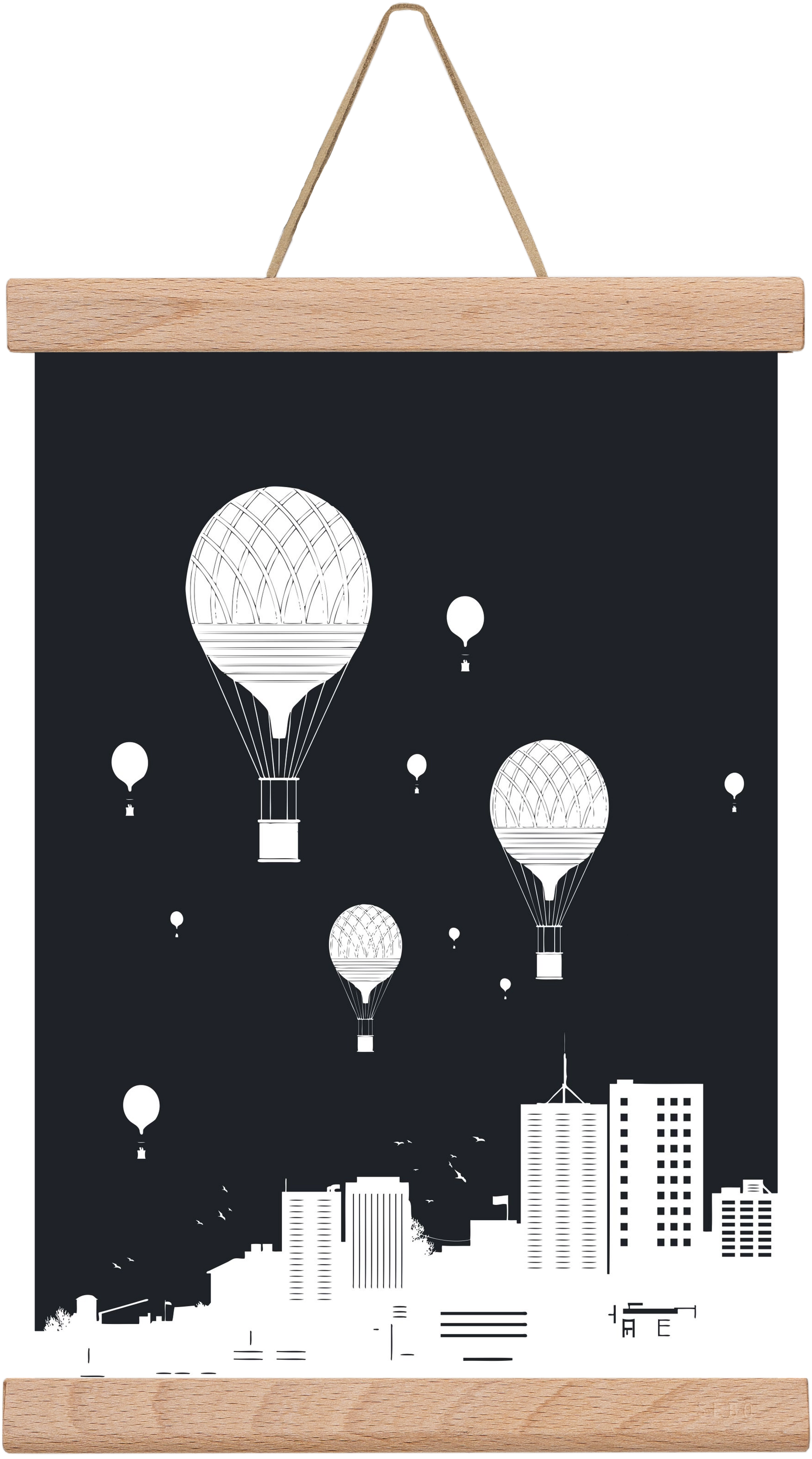 Balloons and the city, 20x30 cm (20x30 cm), Tölgy akasztó