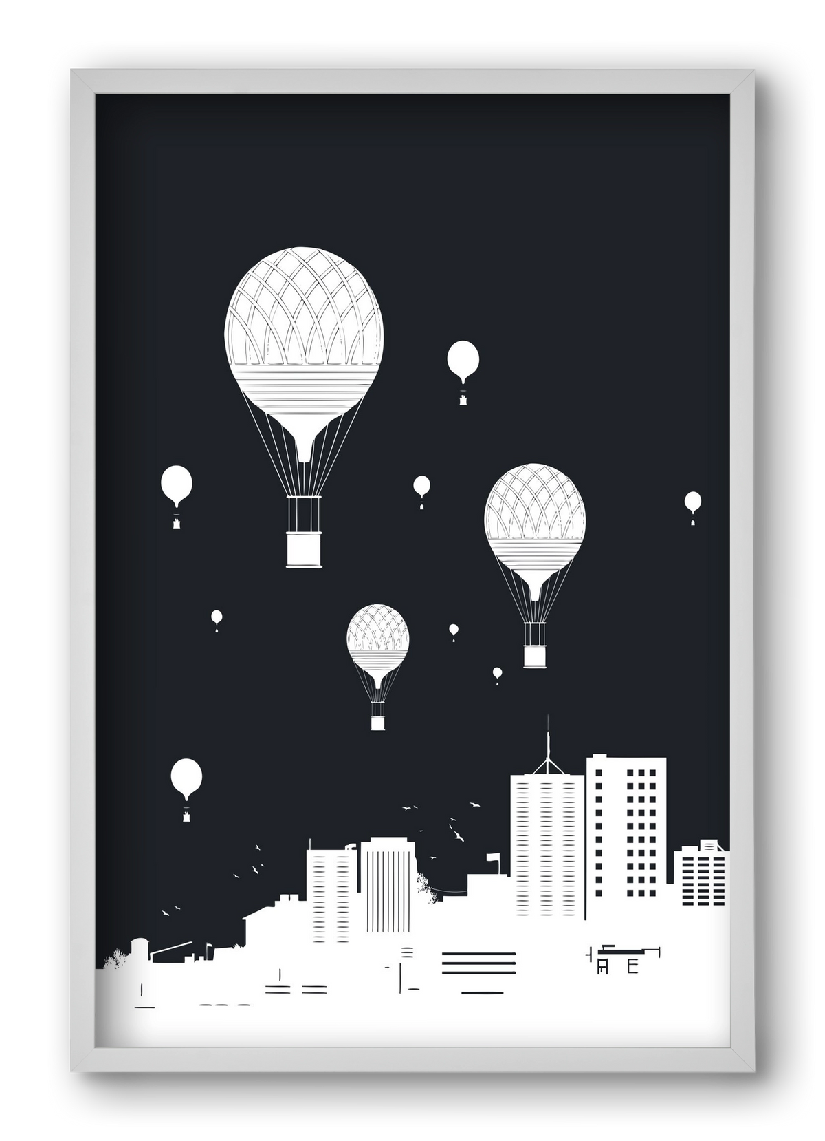 Balloons and the city, 40x60 cm (40x60 cm), Fehér keret