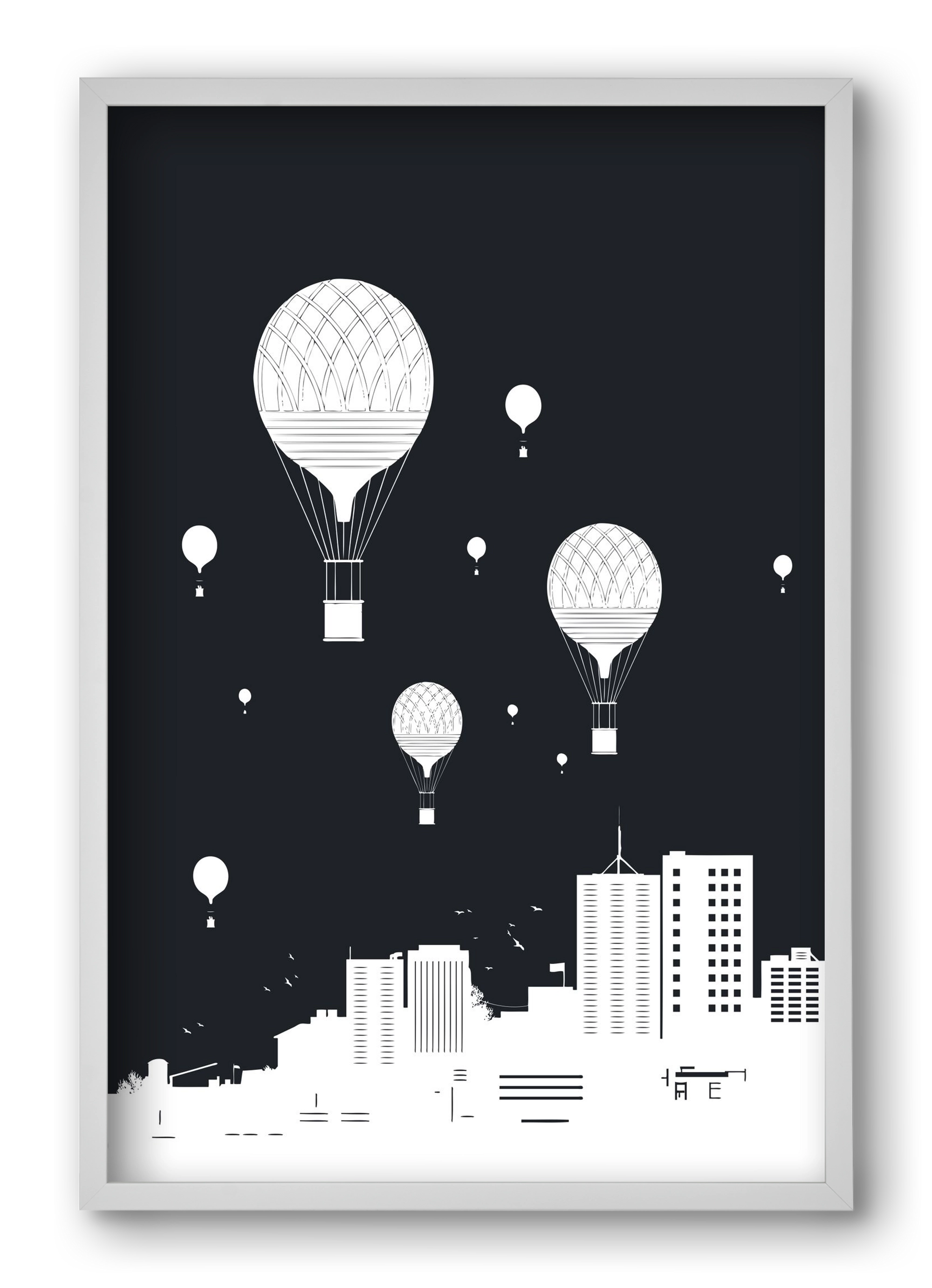 Balloons and the city, 40x60 cm (40x60 cm), Fehér keret