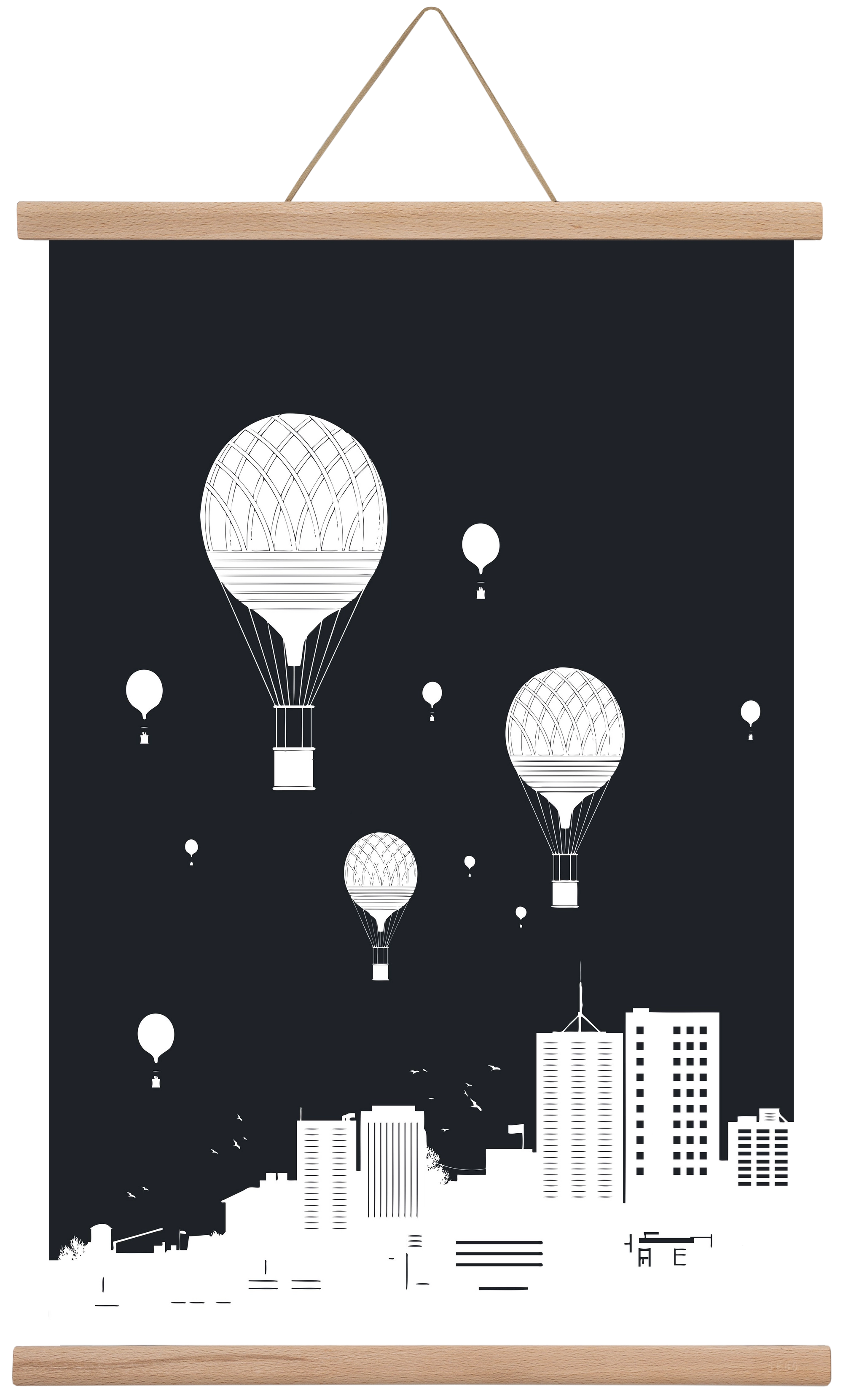 Balloons and the city, 40x60 cm (40x60 cm), Tölgy akasztó