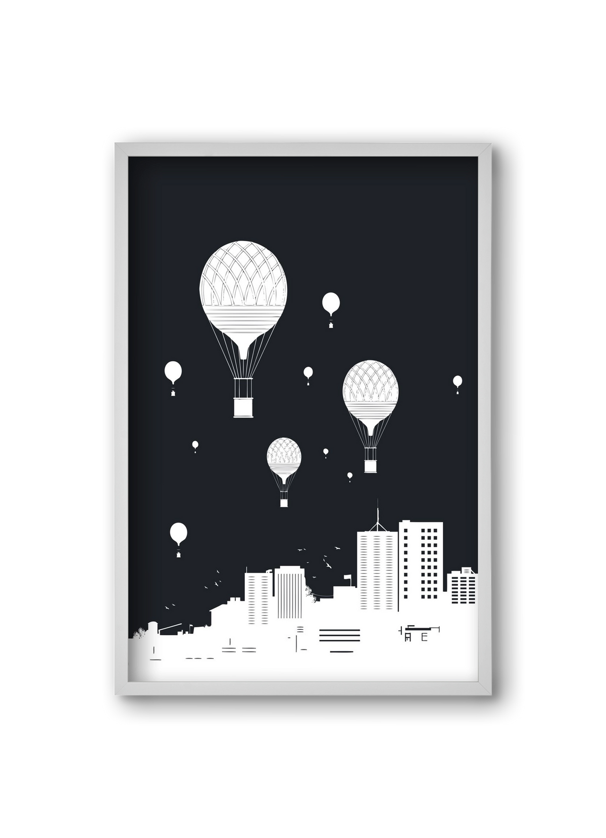 Balloons and the city, 20x30 cm (20x30 cm), Fehér keret