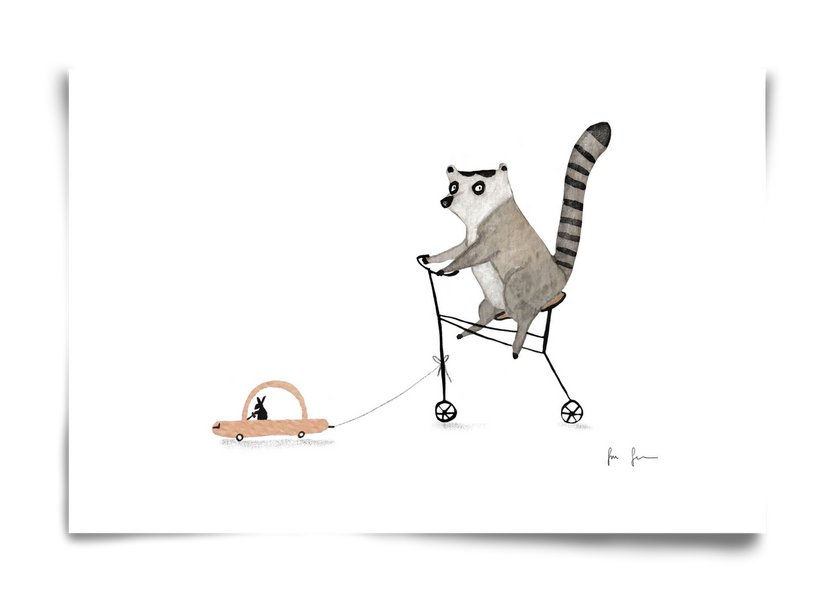 Bicikliző lemur, 60x40 cm, Keret nélkül