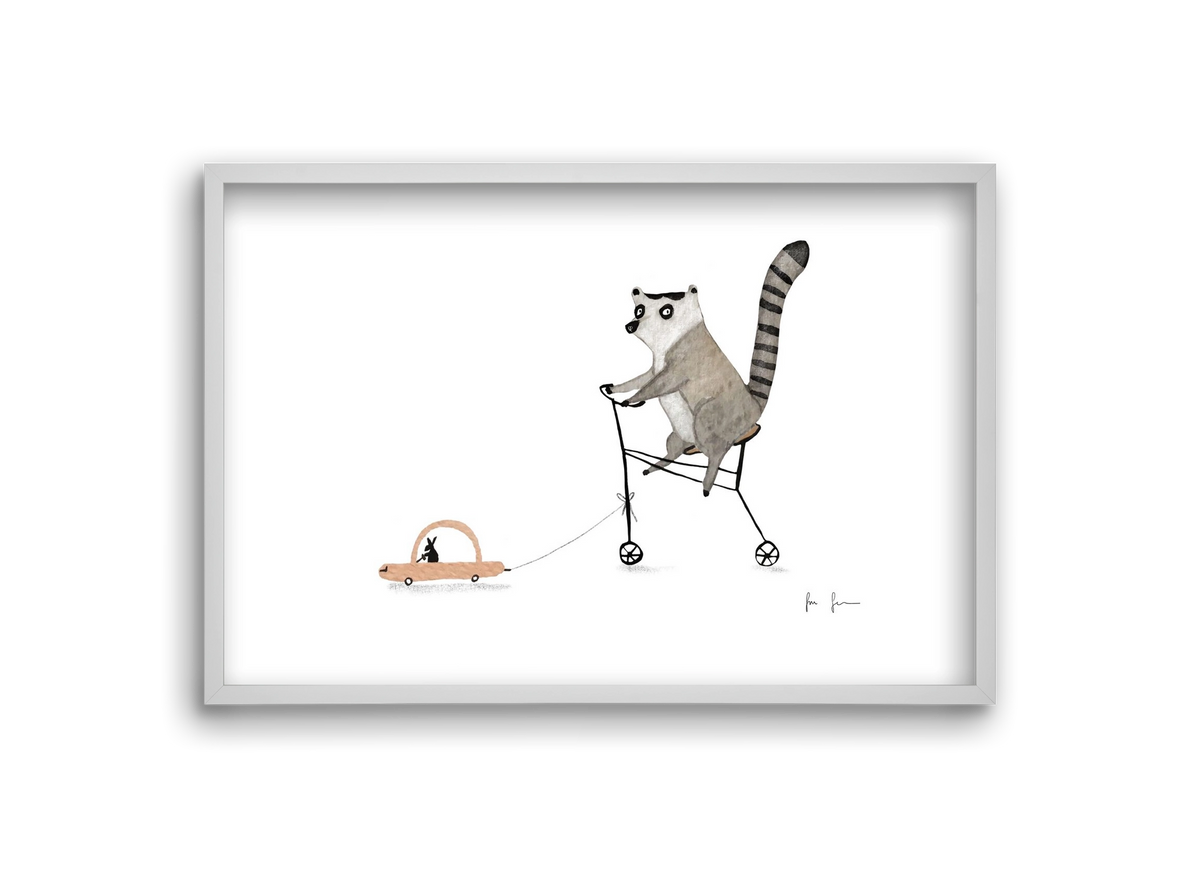 Bicikliző lemur, 30x20 cm (30x20 cm), Fehér keret