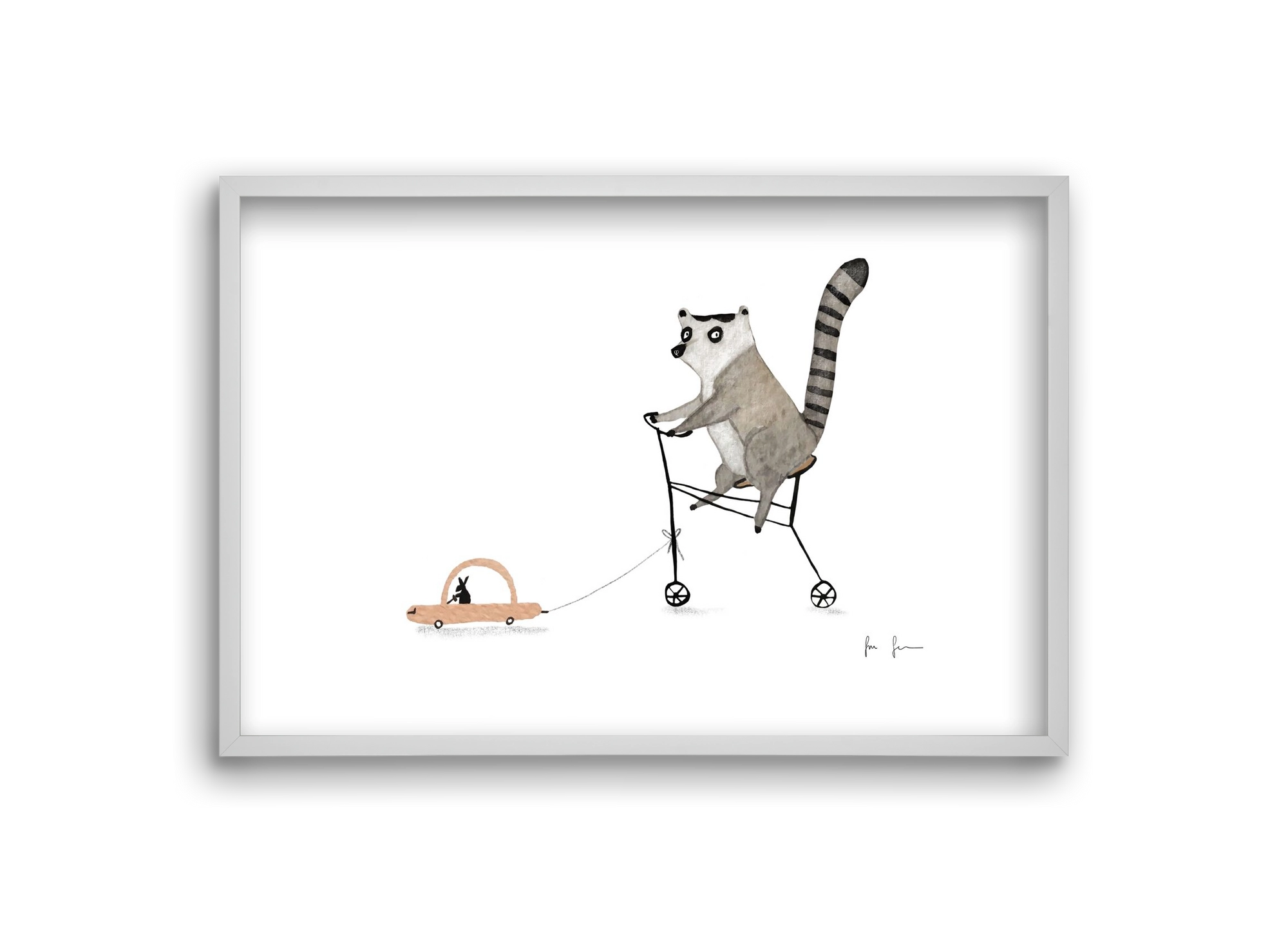 Bicikliző lemur, 30x20 cm (30x20 cm), Fehér keret