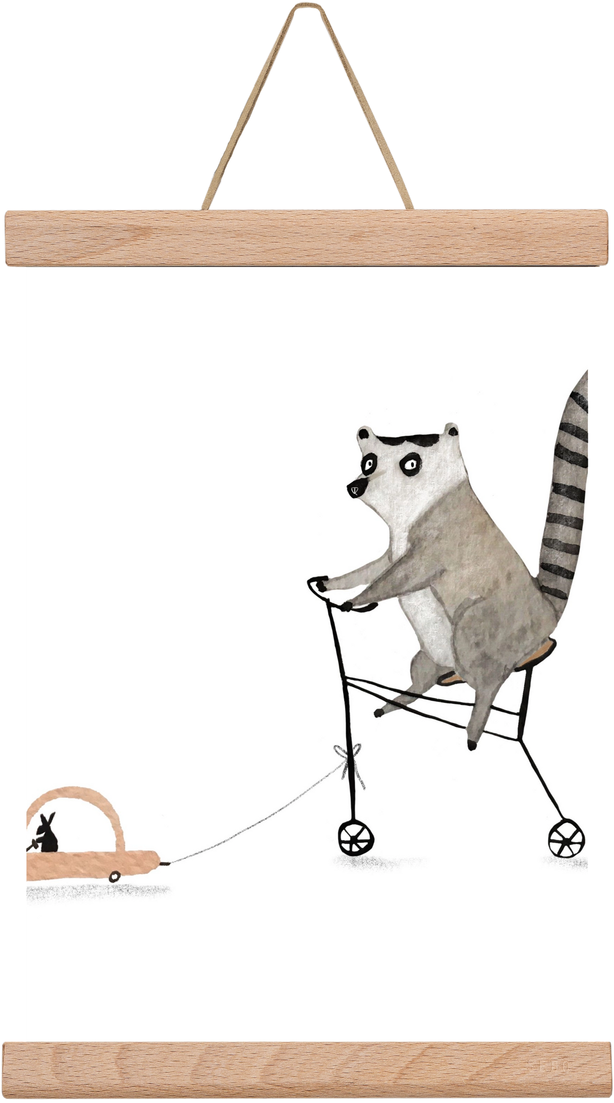 Bicikliző lemur, 30x20 cm (30x20 cm), Tölgy akasztó