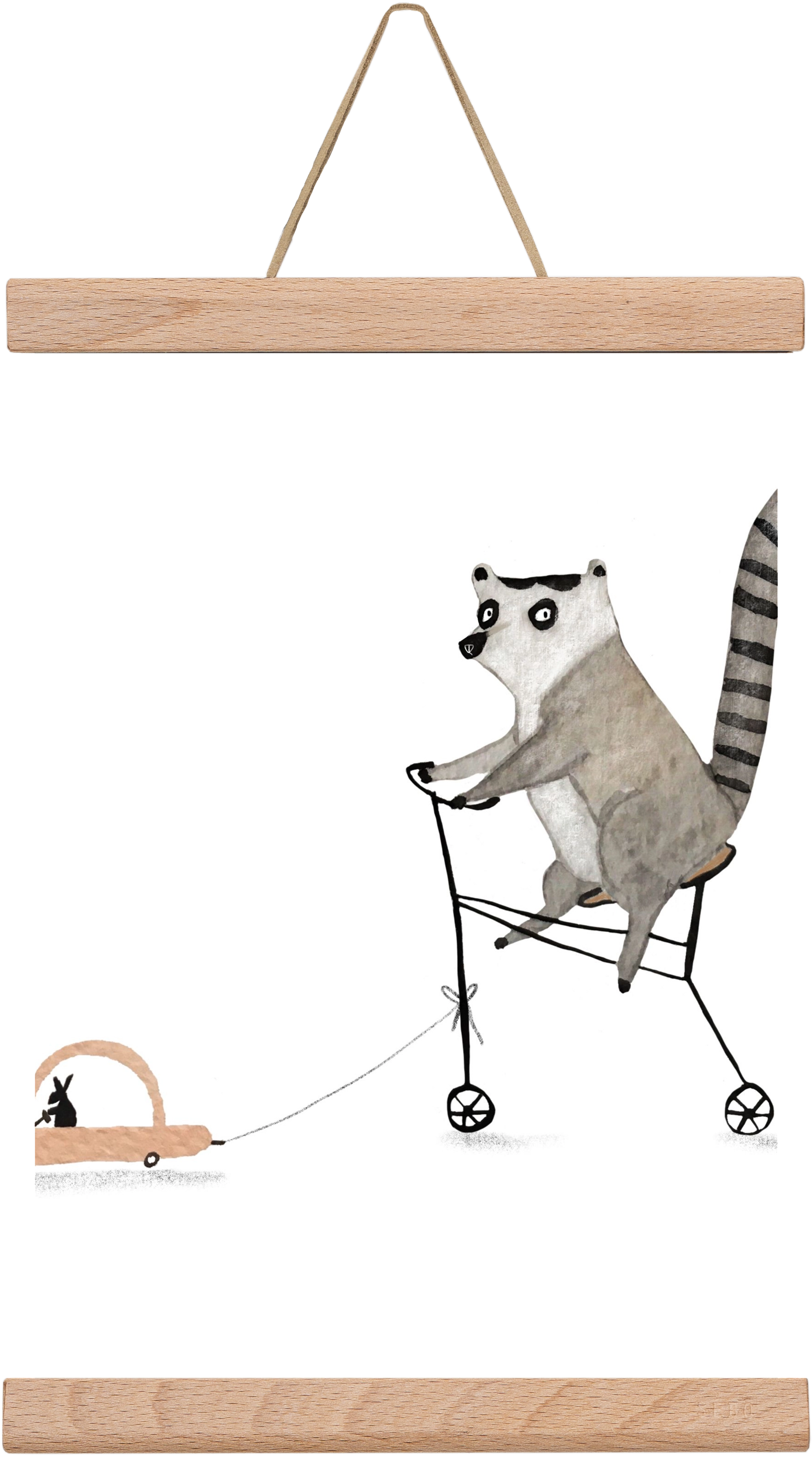 Bicikliző lemur, 30x20 cm (30x20 cm), Tölgy akasztó