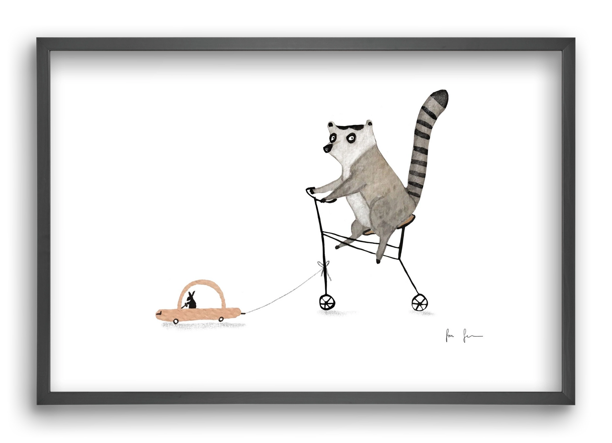 Bicikliző lemur, 60x40 cm (60x40 cm), Fekete keret