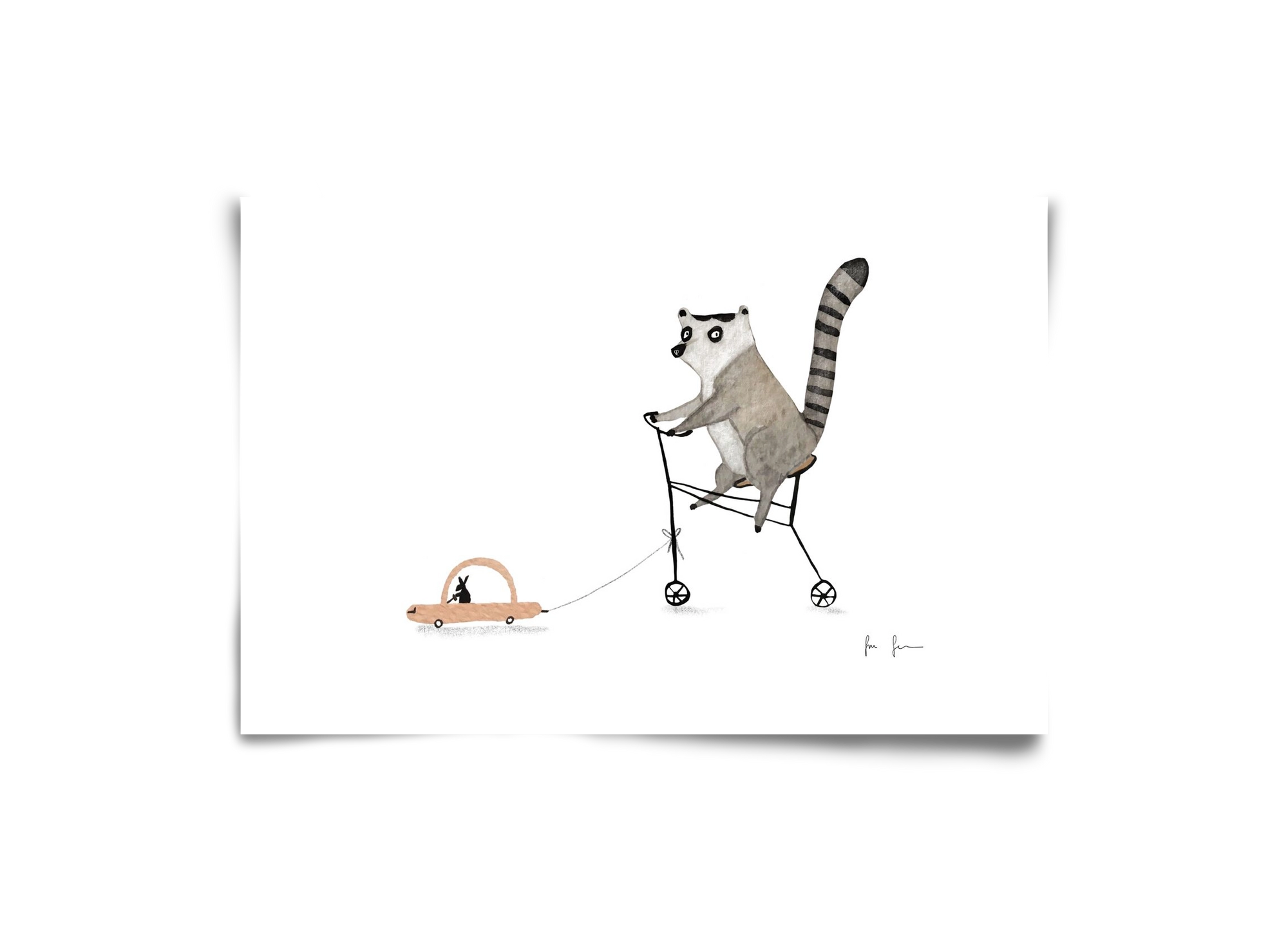 Bicikliző lemur, 30x20 cm, Keret nélkül