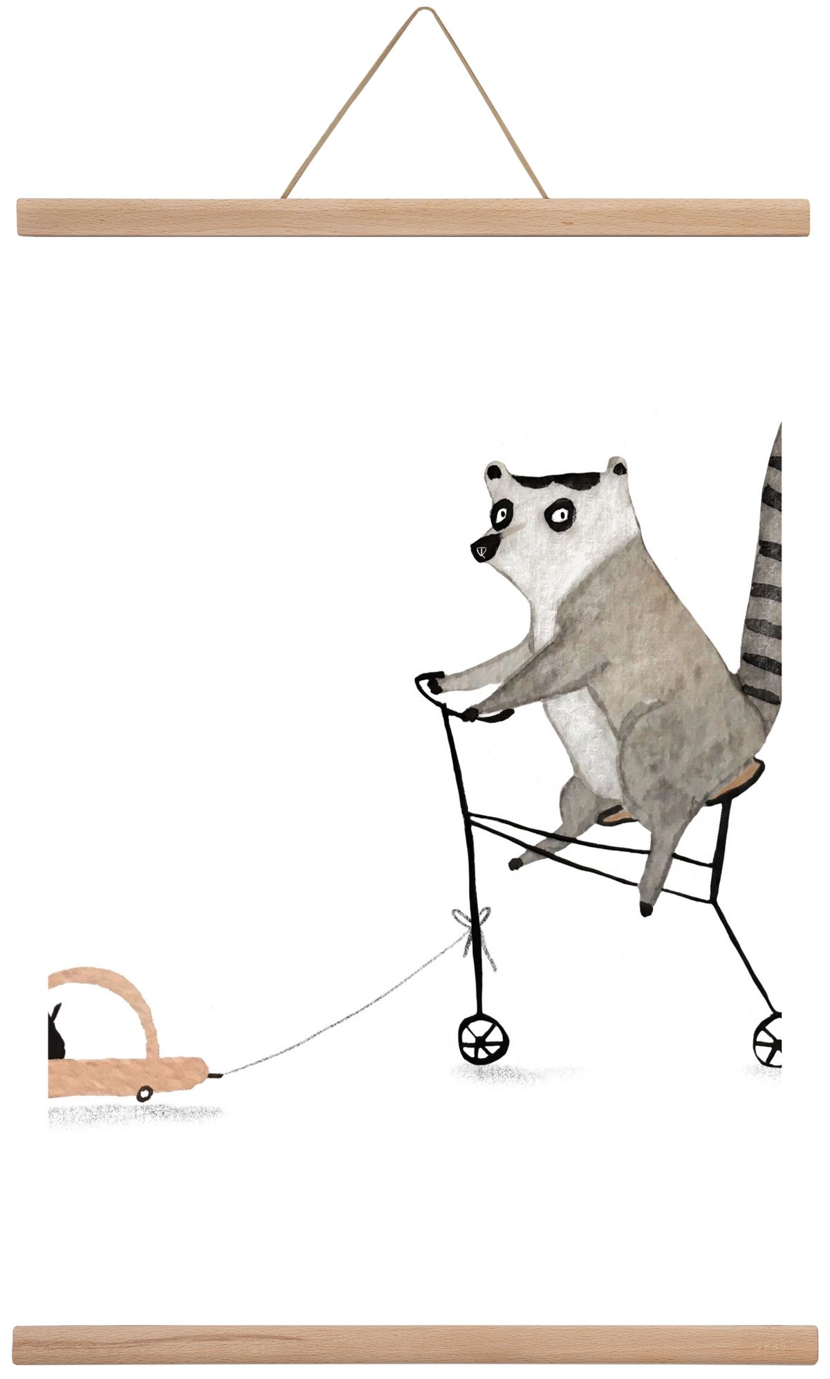 Bicikliző lemur, 60x40 cm (60x40 cm), Tölgy akasztó