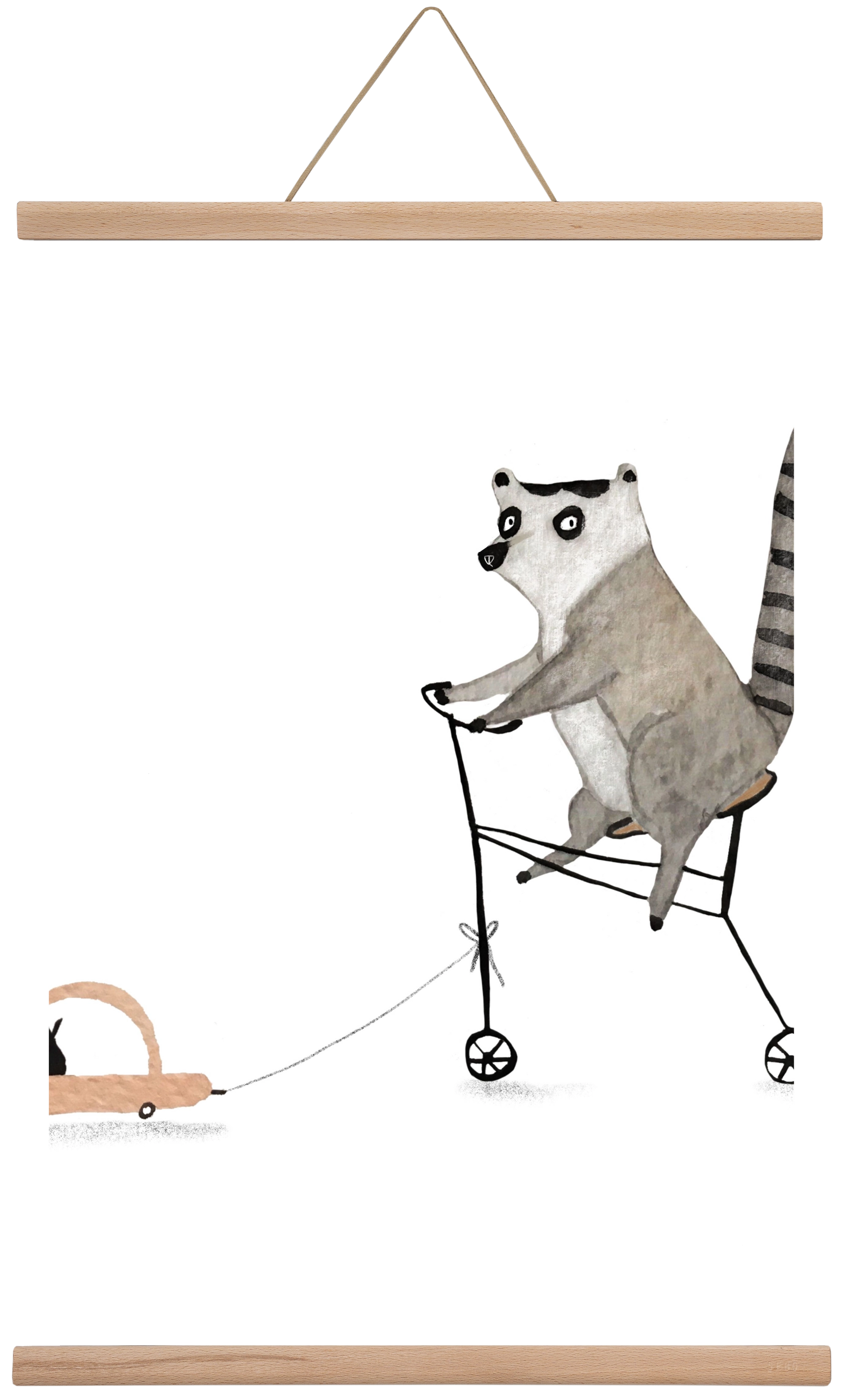 Bicikliző lemur, 60x40 cm (60x40 cm), Tölgy akasztó