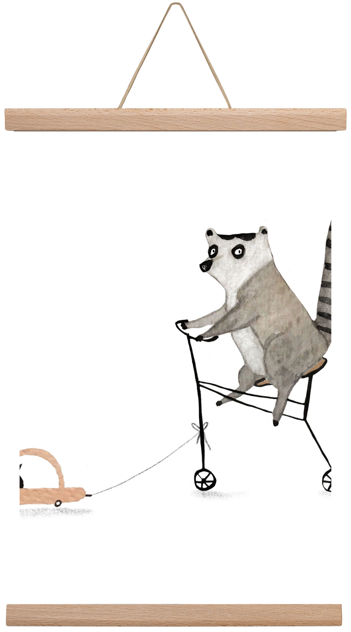 Bicikliző lemur, 45x30 cm (45x30 cm), Tölgy akasztó