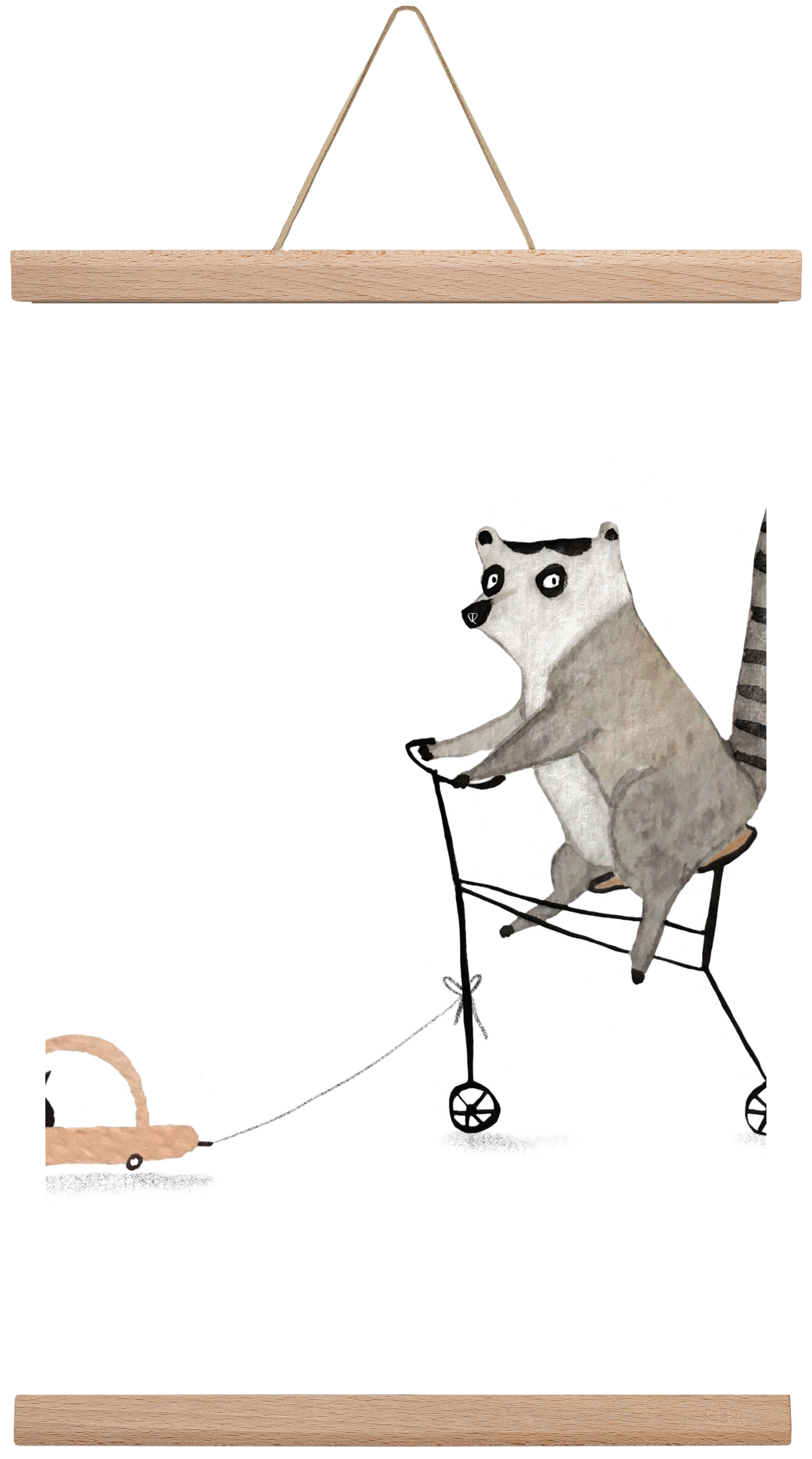 Bicikliző lemur, 45x30 cm (45x30 cm), Tölgy akasztó