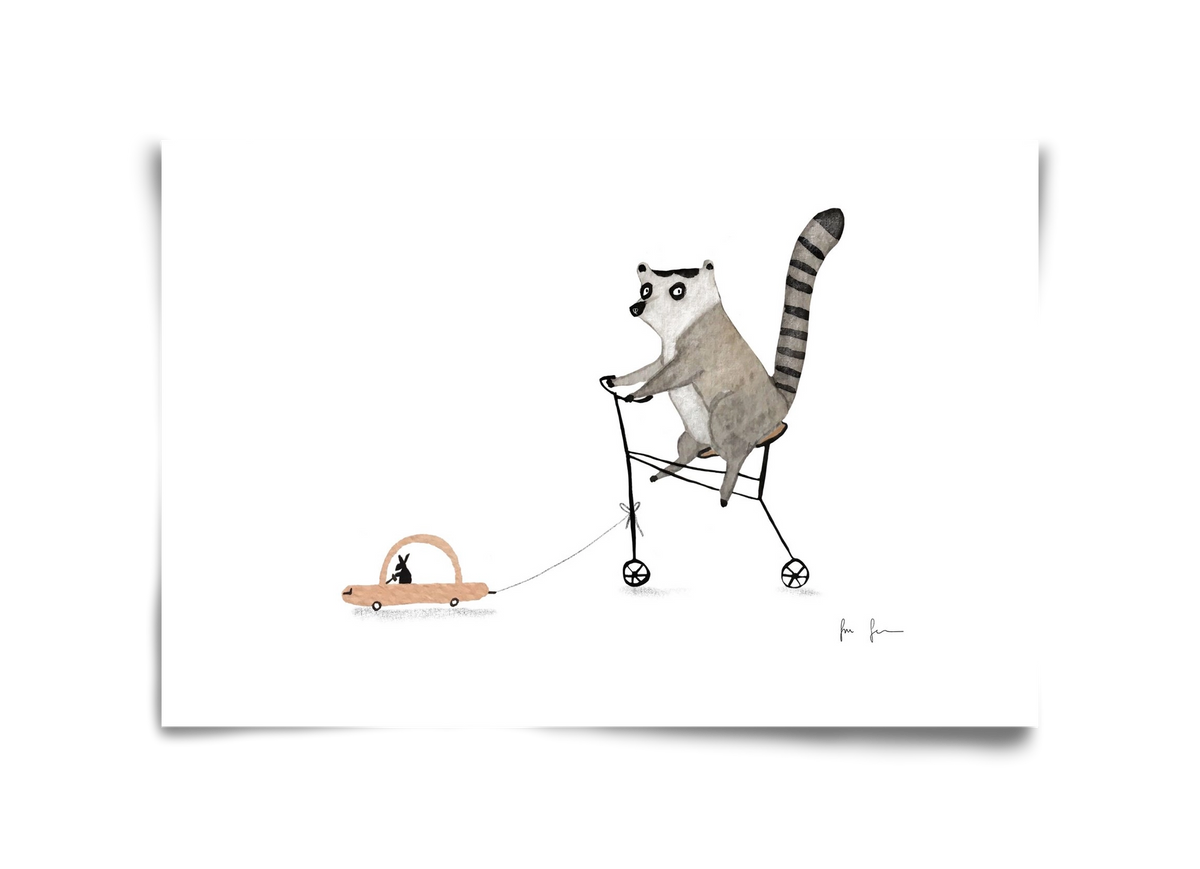 Bicikliző lemur, 45x30 cm, Keret nélkül