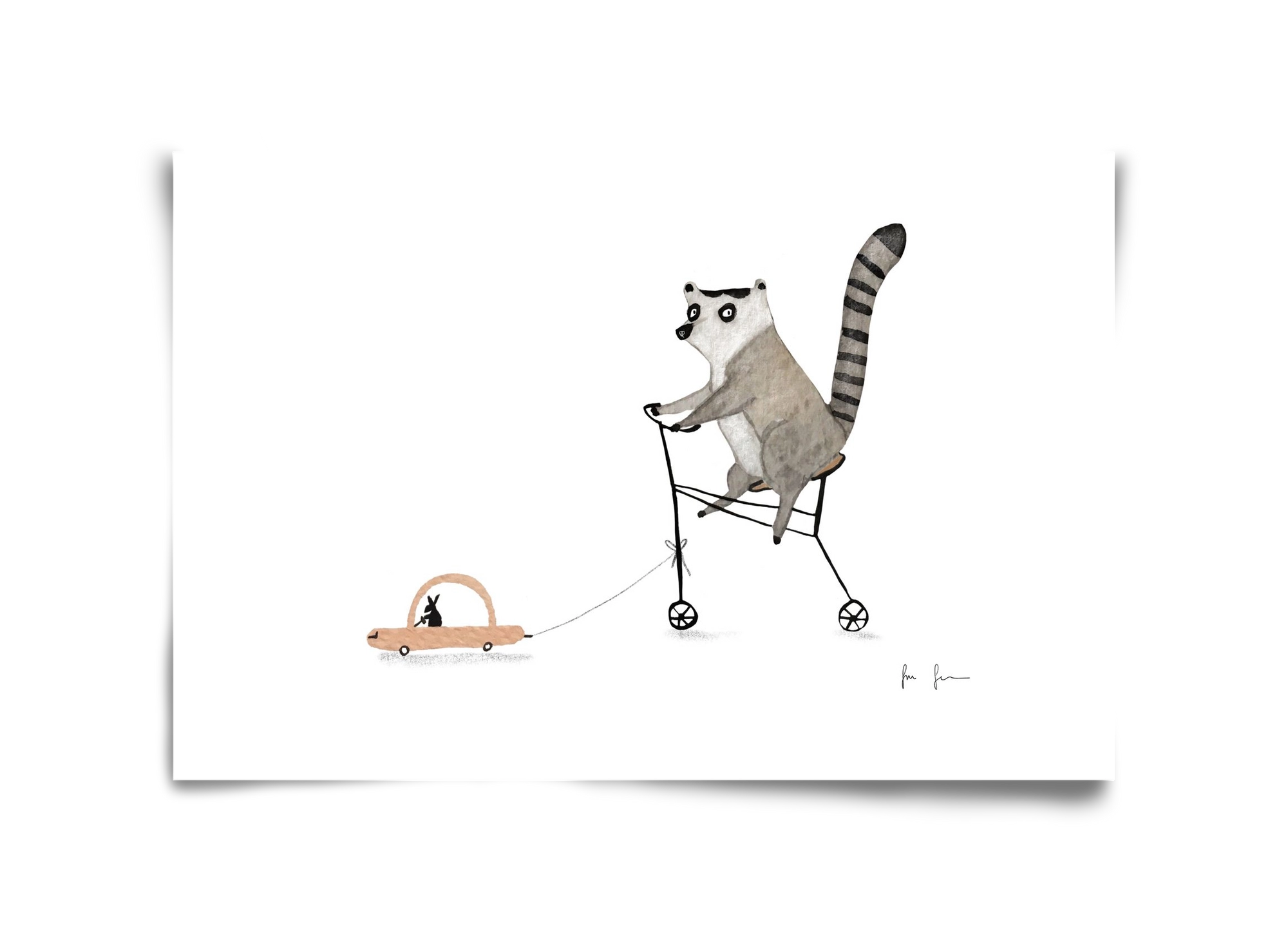 Bicikliző lemur, 45x30 cm, Keret nélkül