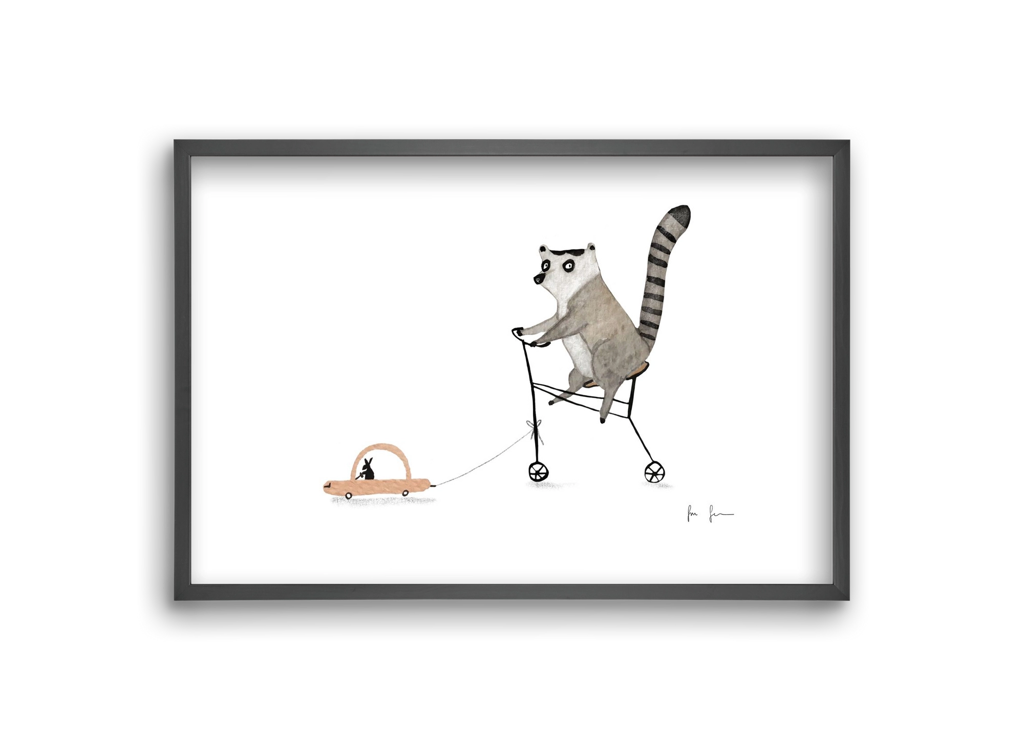 Bicikliző lemur, 30x20 cm (30x20 cm), Fekete keret