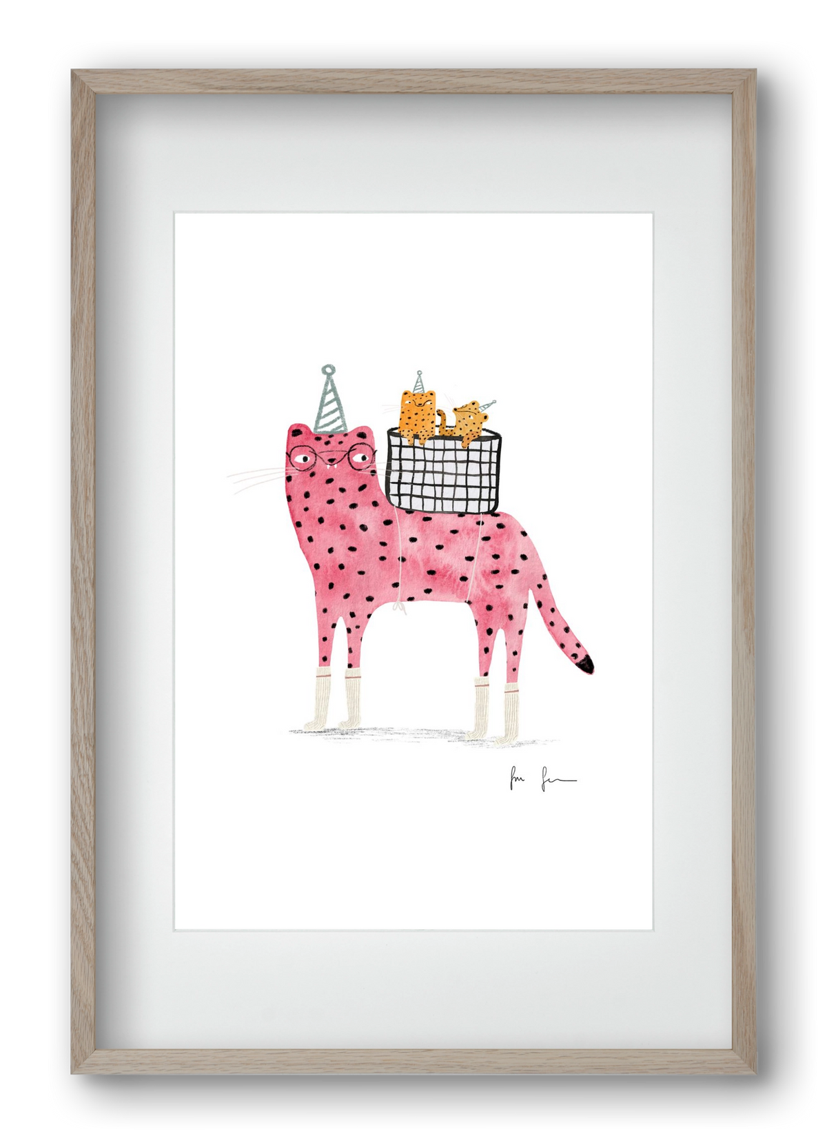 Rózsaszín leopárd mama, 40x60 cm (30x45 cm), Tölgy keret, paszpartuval