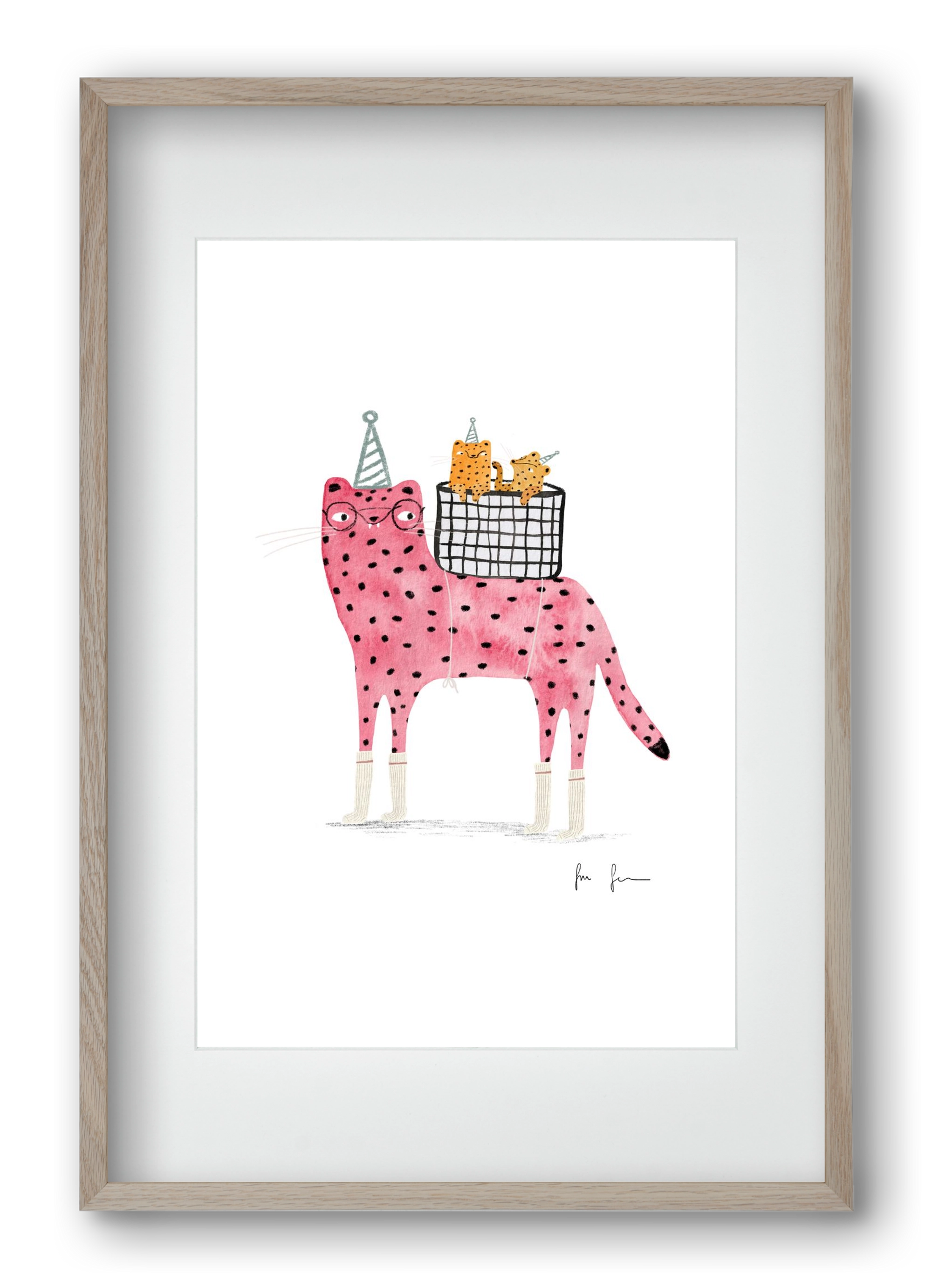 Rózsaszín leopárd mama, 40x60 cm (30x45 cm), Tölgy keret, paszpartuval