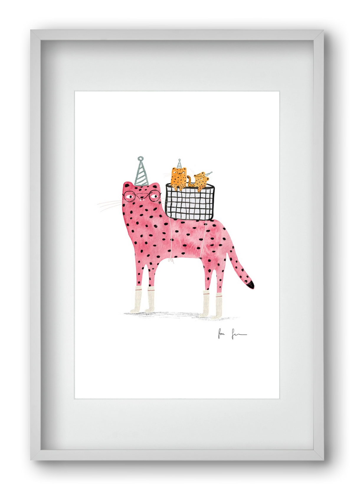 Rózsaszín leopárd mama, 40x60 cm (30x45 cm), Fehér keret, paszpartuval