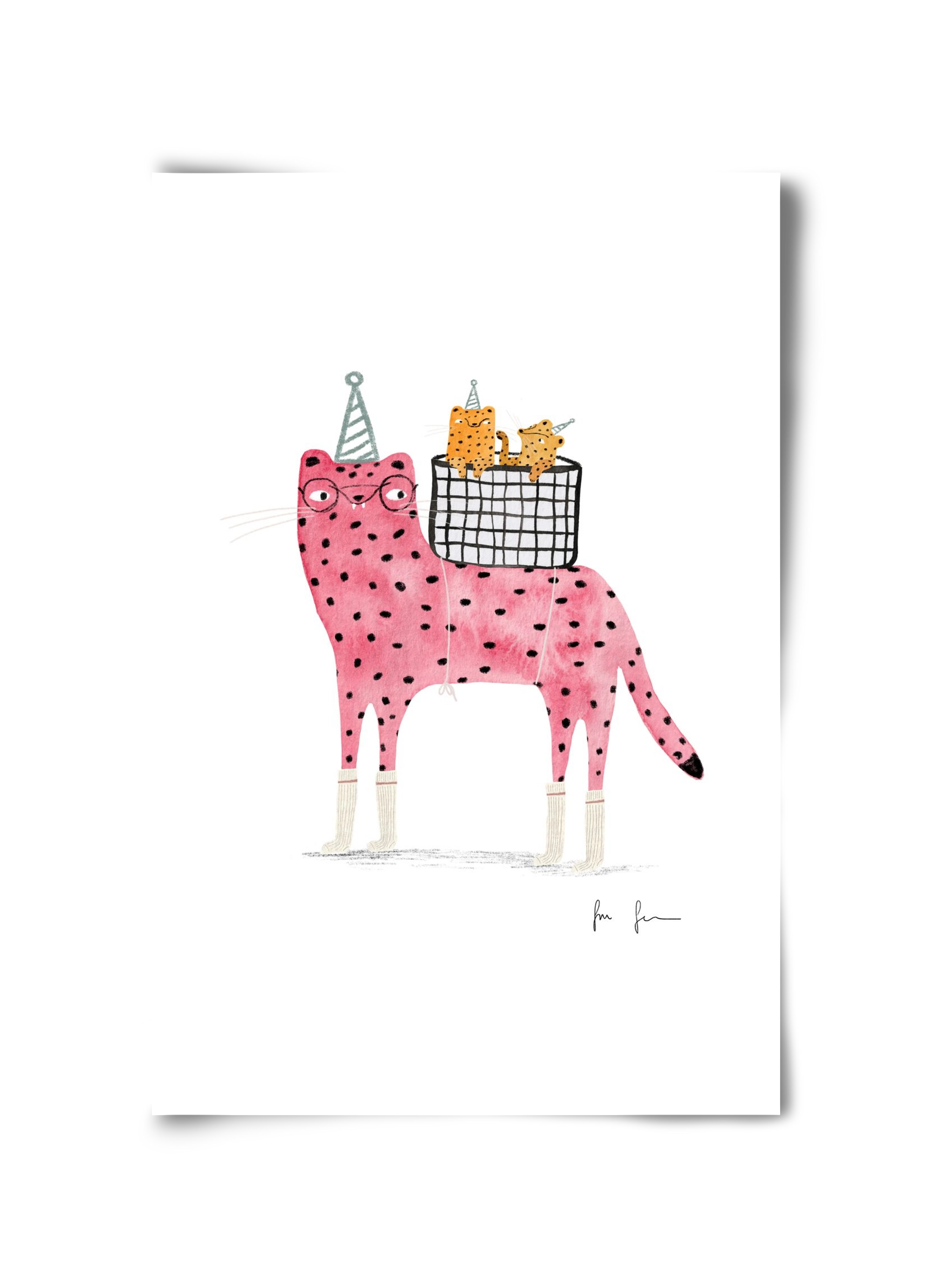 Rózsaszín leopárd mama, 30x45 cm, Keret nélkül