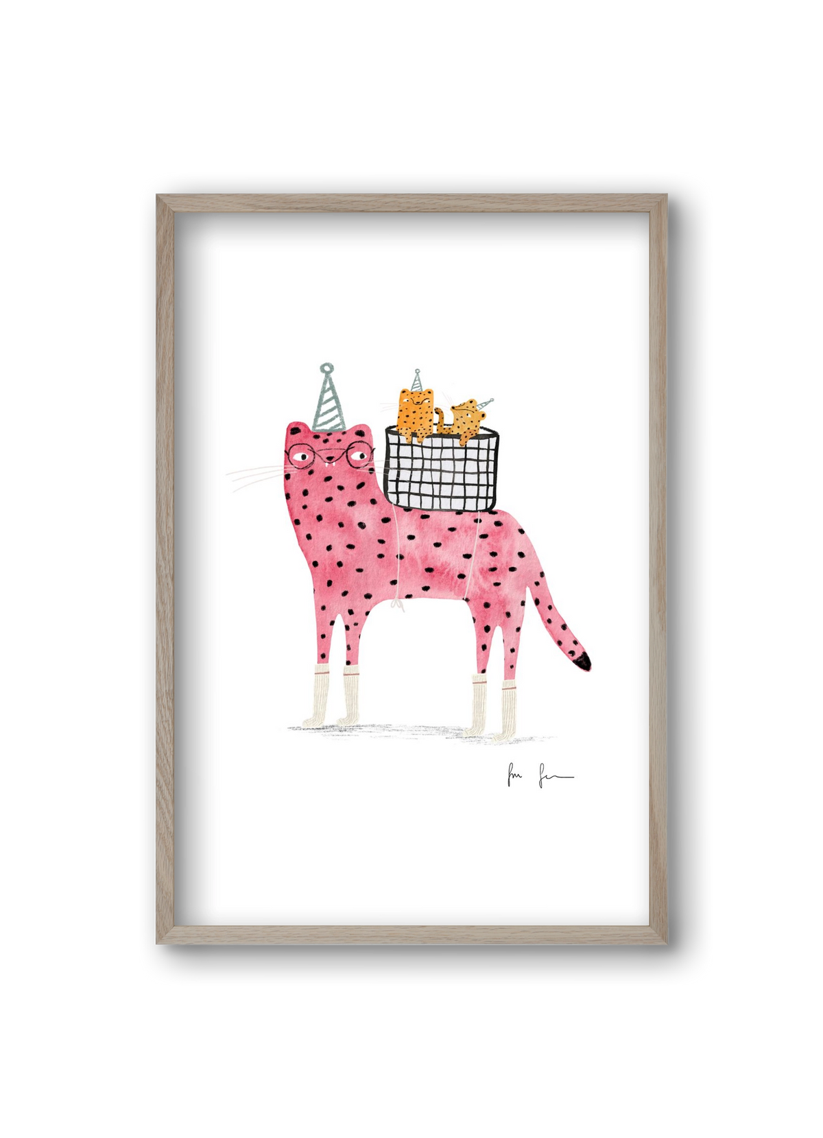 Rózsaszín leopárd mama, 20x30 cm (20x30 cm), Tölgy keret