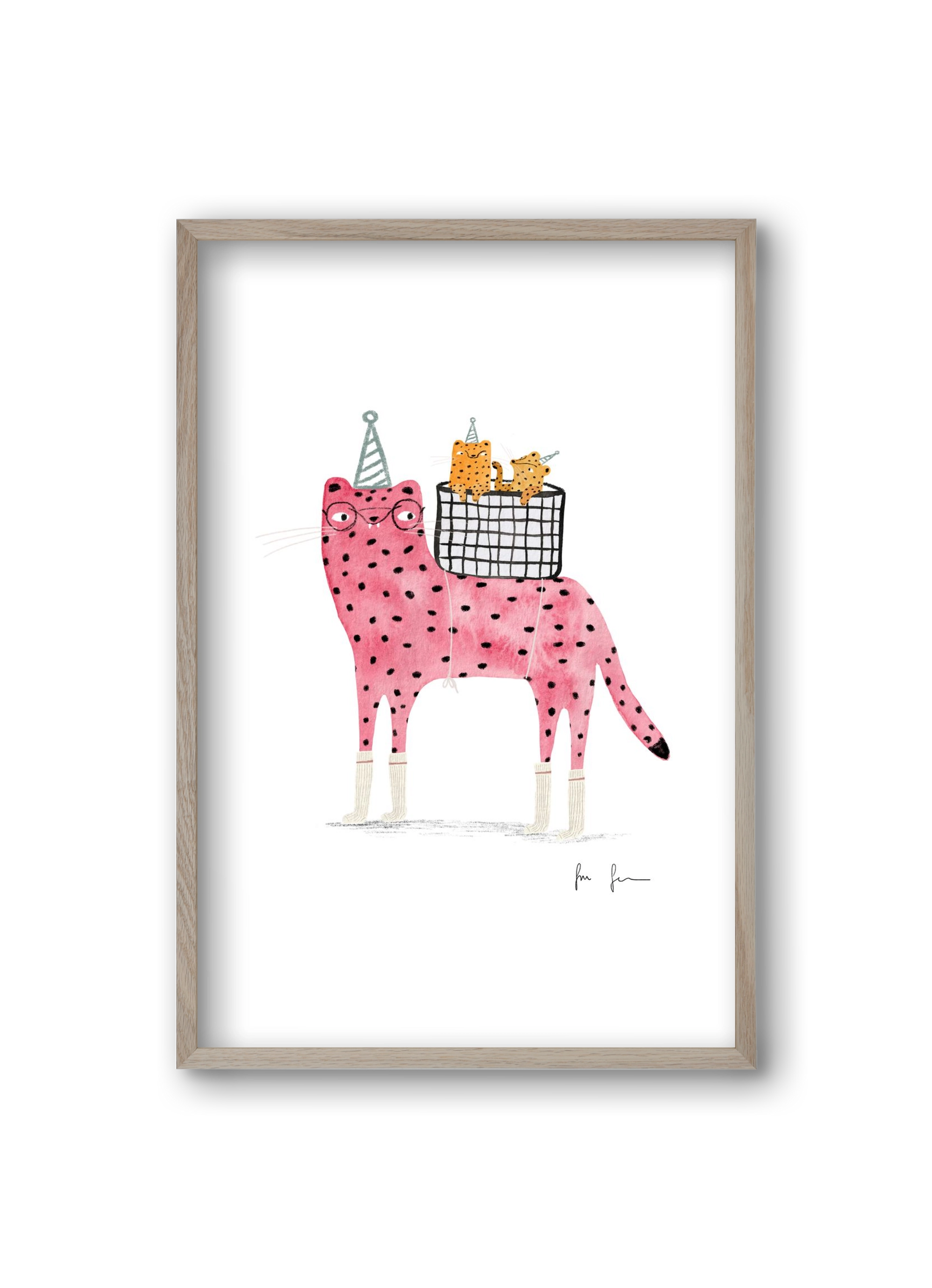 Rózsaszín leopárd mama, 20x30 cm (20x30 cm), Tölgy keret