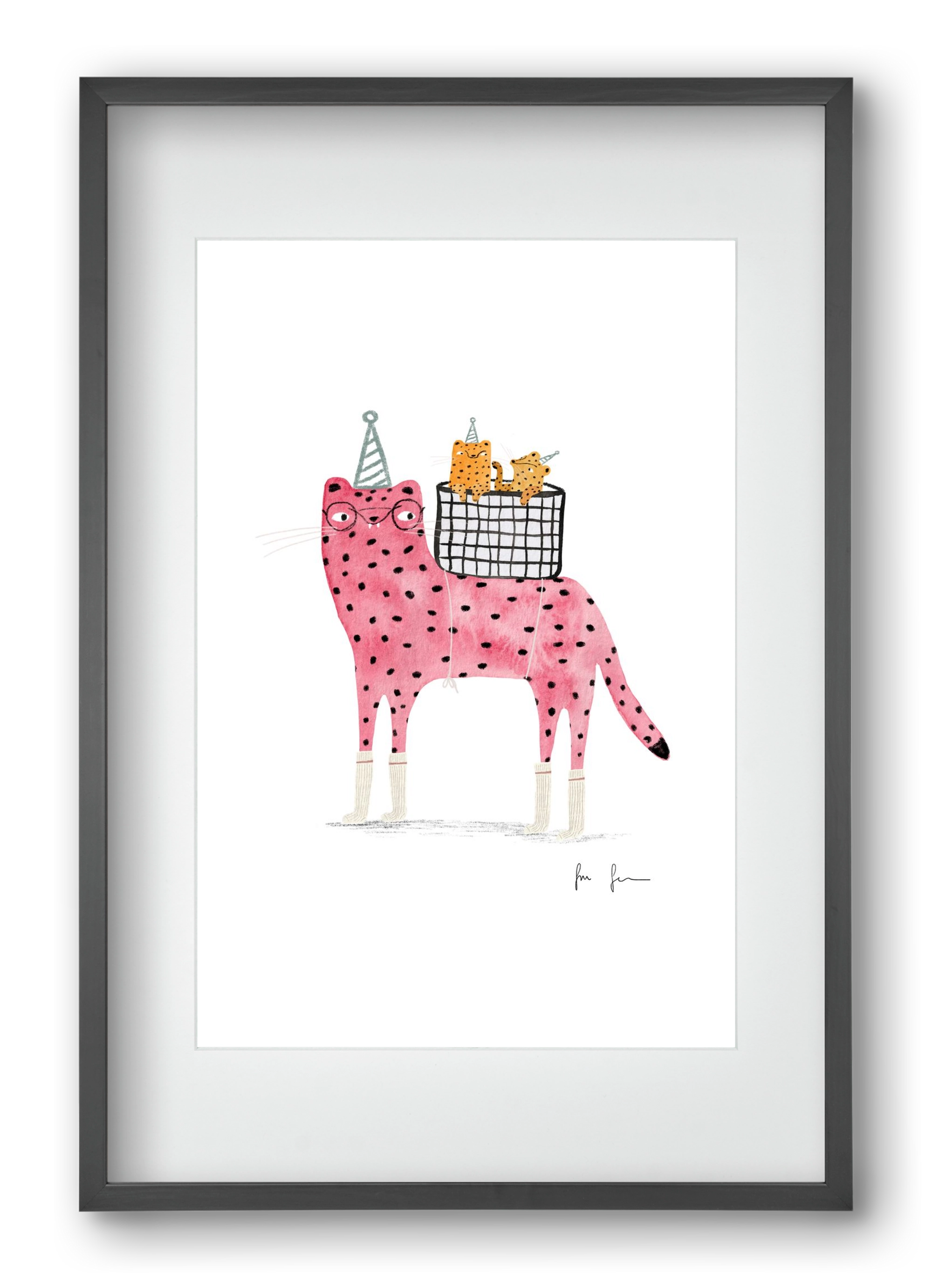 Rózsaszín leopárd mama, 40x60 cm (30x45 cm), Fekete keret, paszpartuval