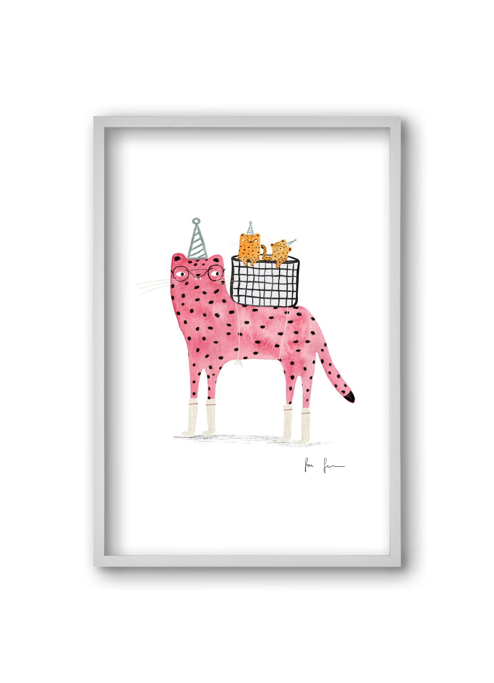 Rózsaszín leopárd mama, 20x30 cm (20x30 cm), Fehér keret