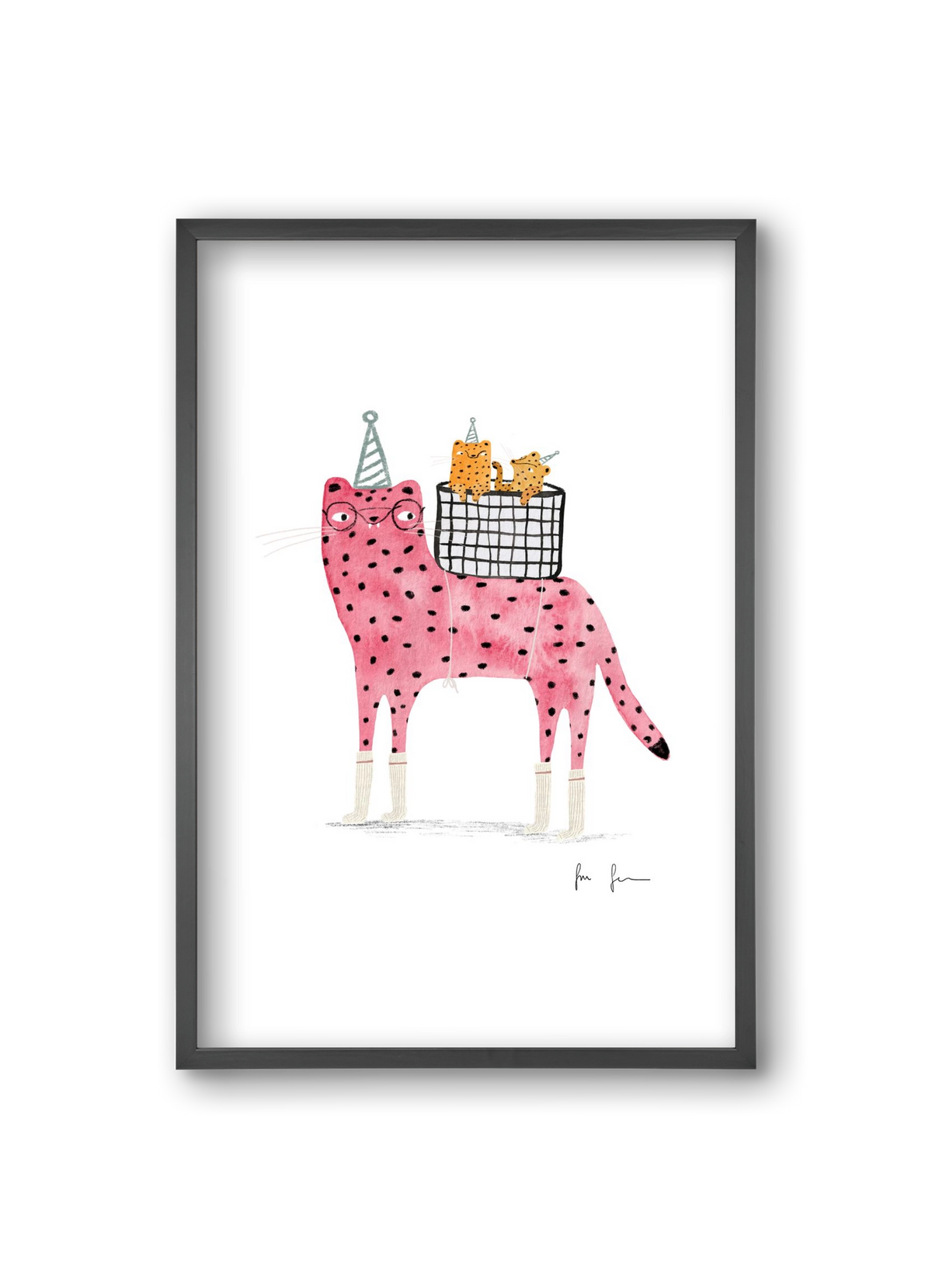 Rózsaszín leopárd mama, 20x30 cm (20x30 cm), Fekete keret