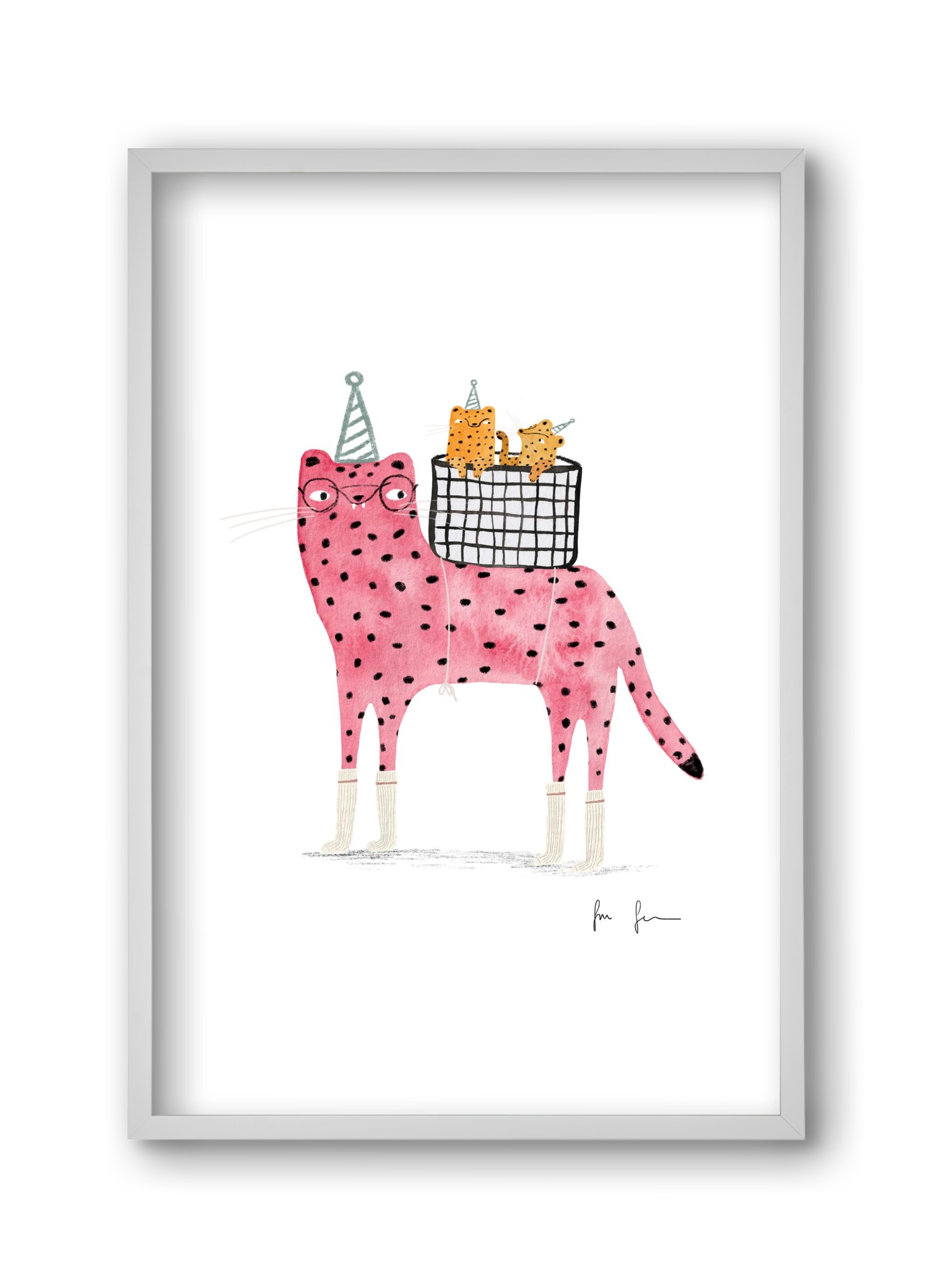 Rózsaszín leopárd mama, 30x45 cm (30x45 cm), Fehér keret