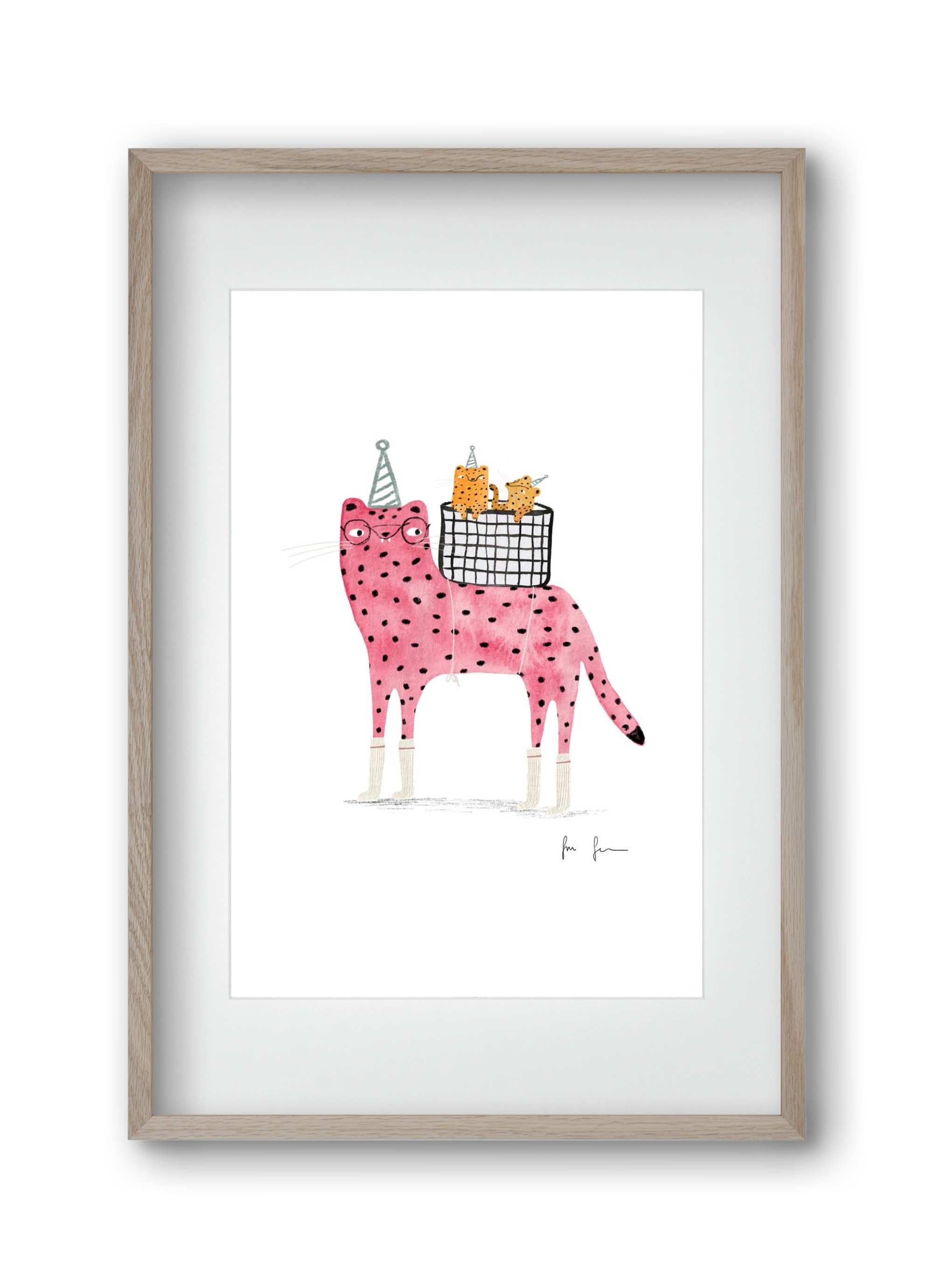 Rózsaszín leopárd mama, 30x45 cm (20x30 cm), Tölgy keret, paszpartuval