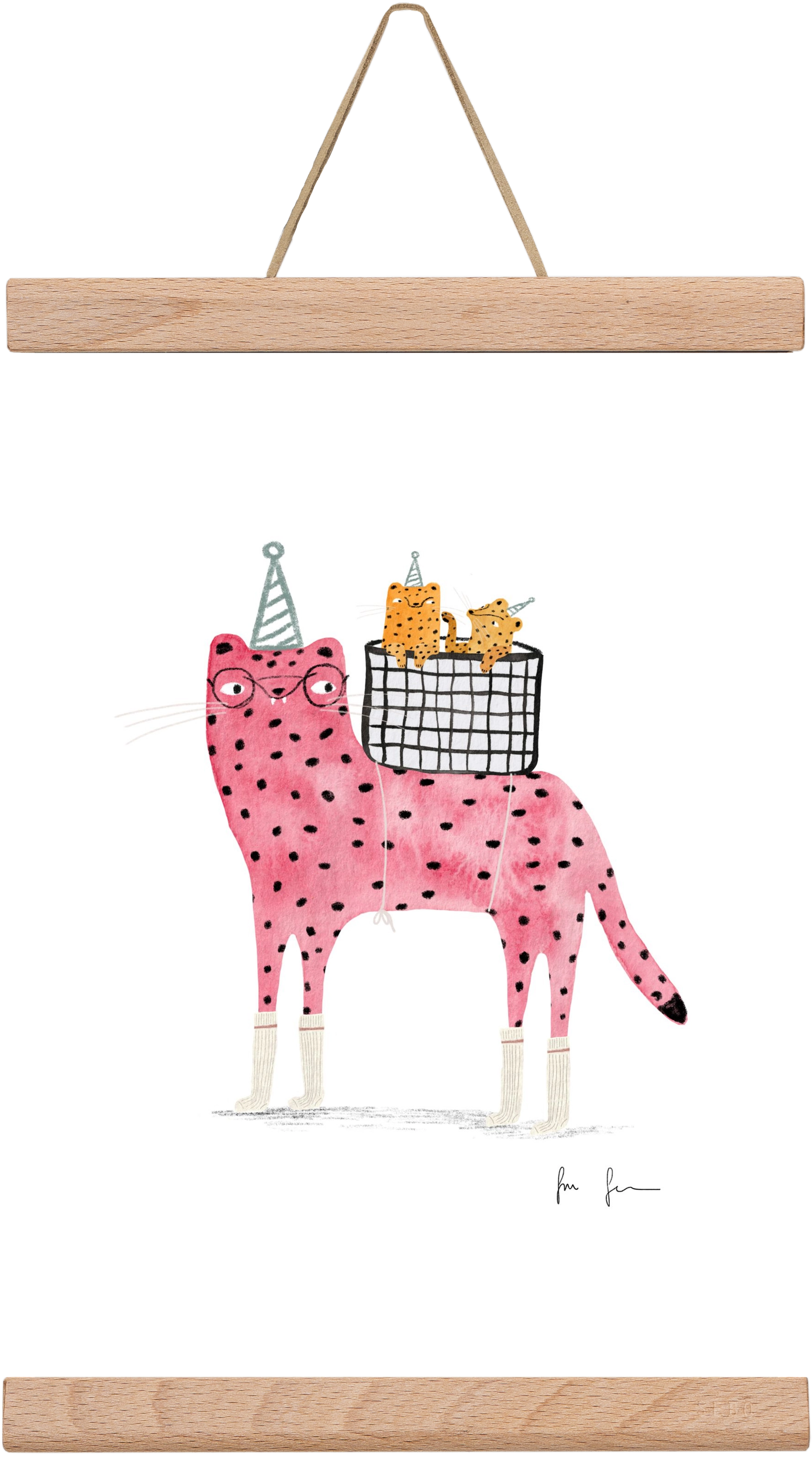 Rózsaszín leopárd mama, 20x30 cm (20x30 cm), Tölgy akasztó