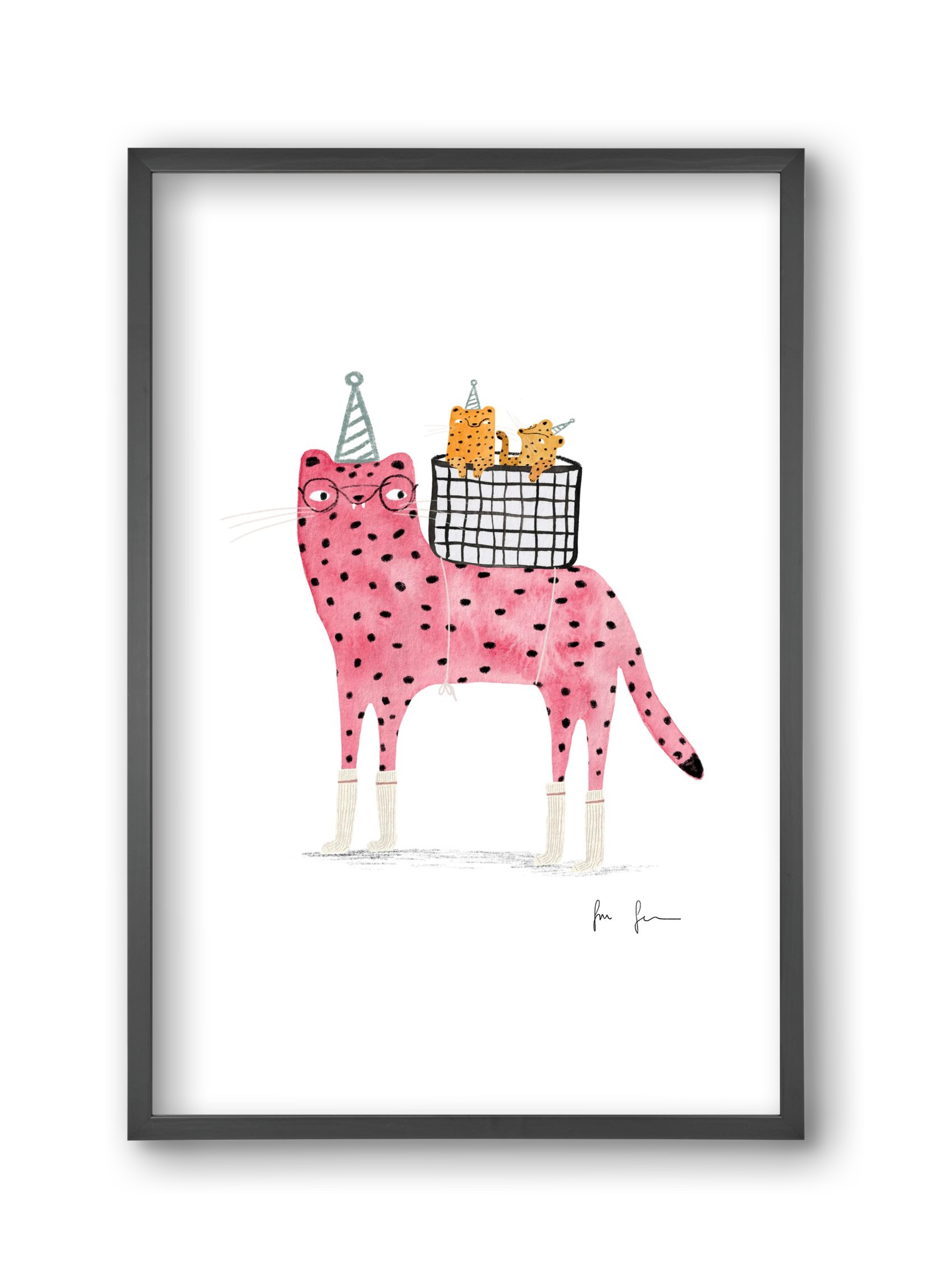 Rózsaszín leopárd mama, 30x45 cm (30x45 cm), Fekete keret